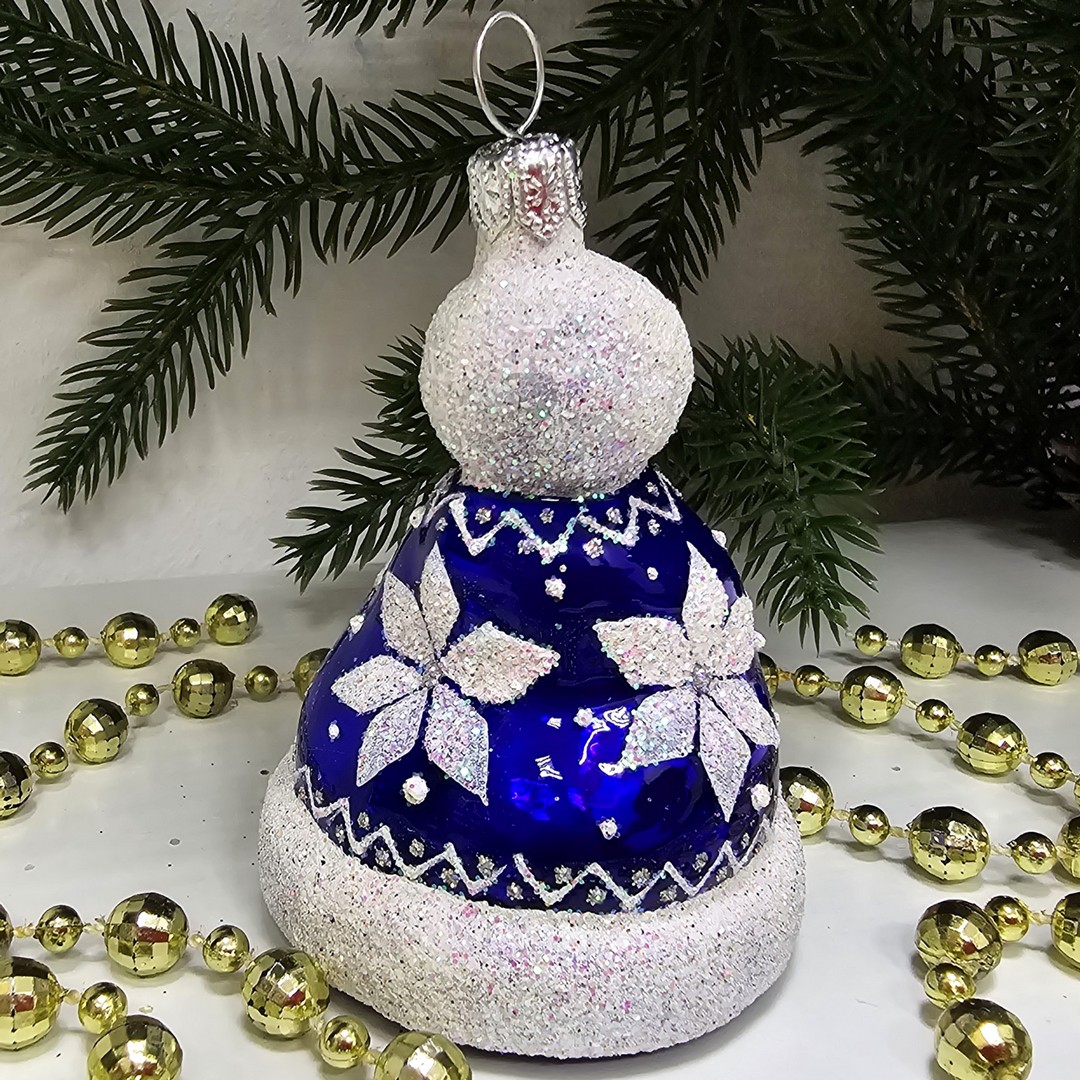 фото Стеклянная елочная игрушка Шапочка синяя