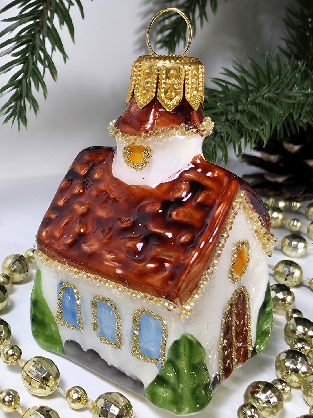 фото Стеклянная елочная игрушка Домик мини