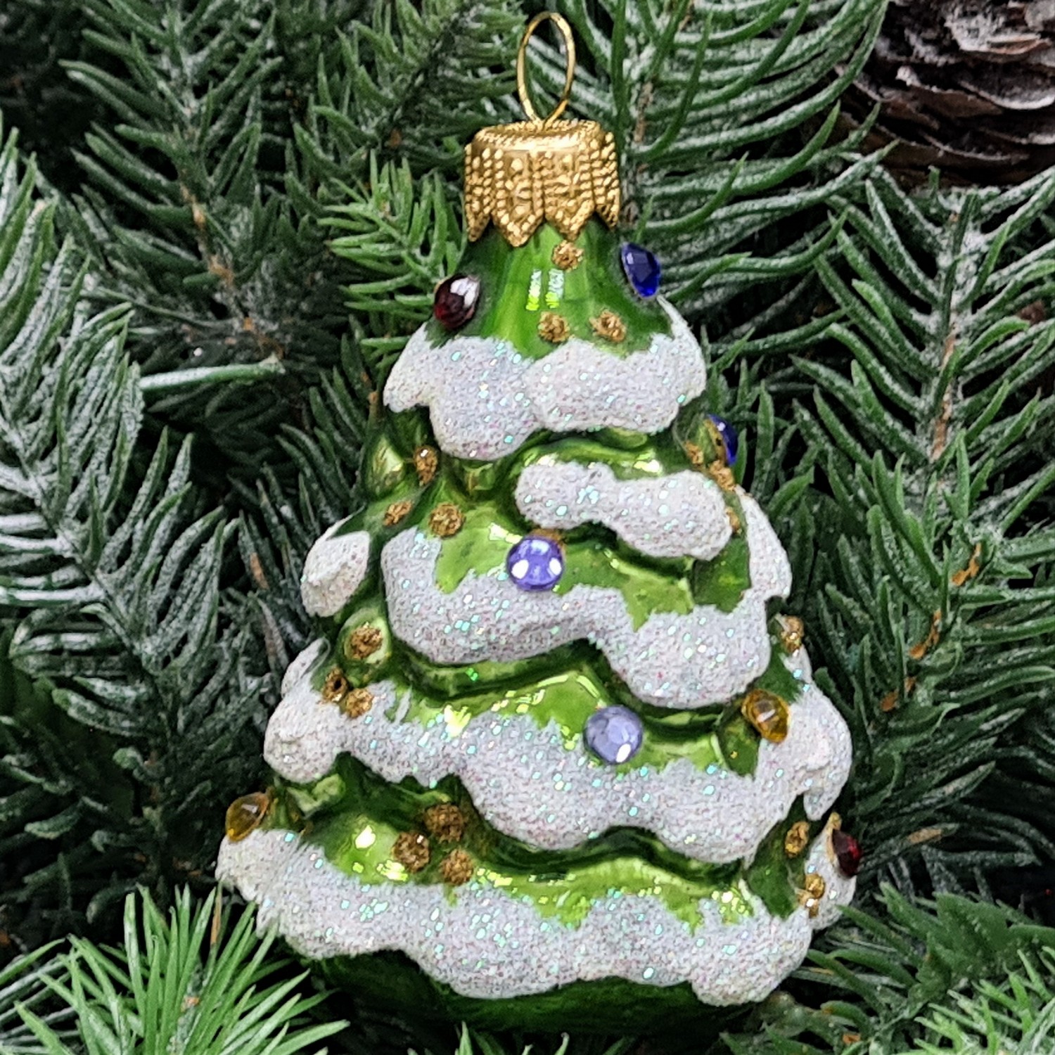 фото Стеклянная елочная игрушка Елочка мини с камнями