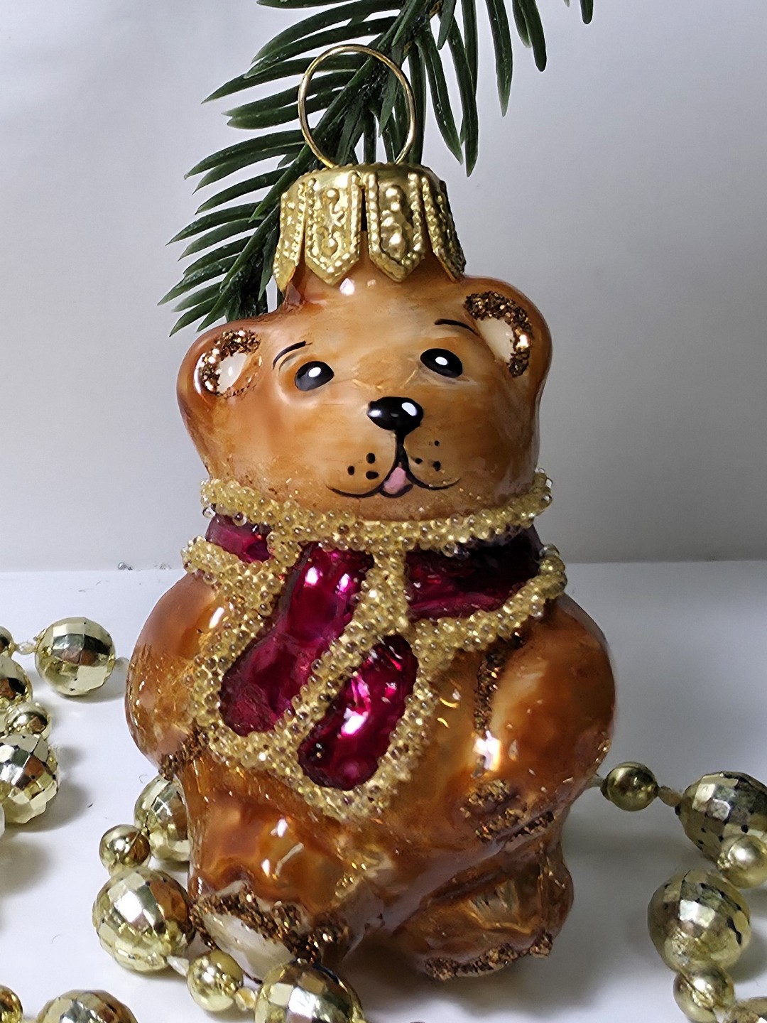 фото Стеклянная елочная игрушка Мишка мини