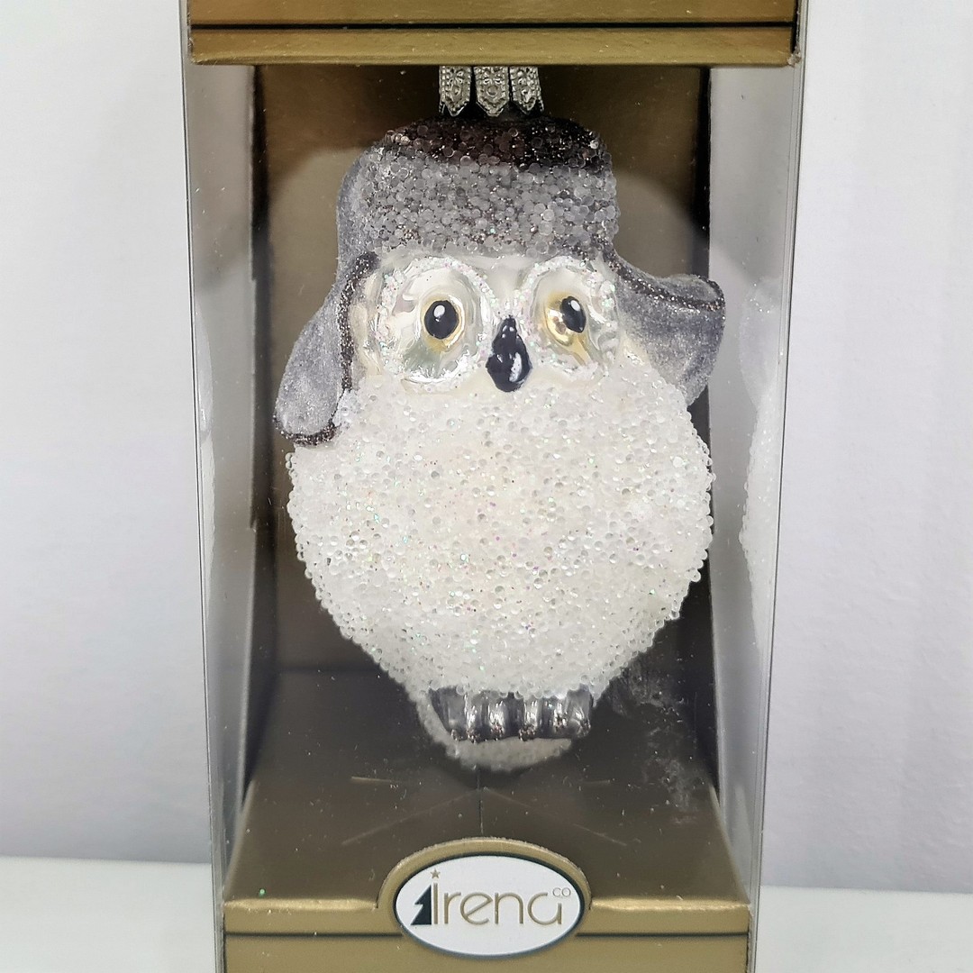 фото Стеклянная елочная игрушка Сова в ушанке-4