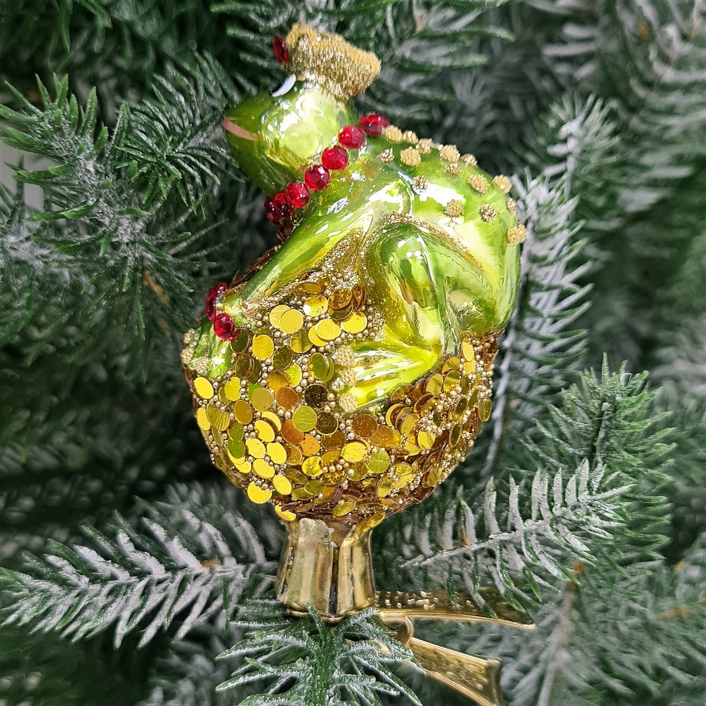 фото Стеклянная елочная игрушка Царевна лягушка на монетках