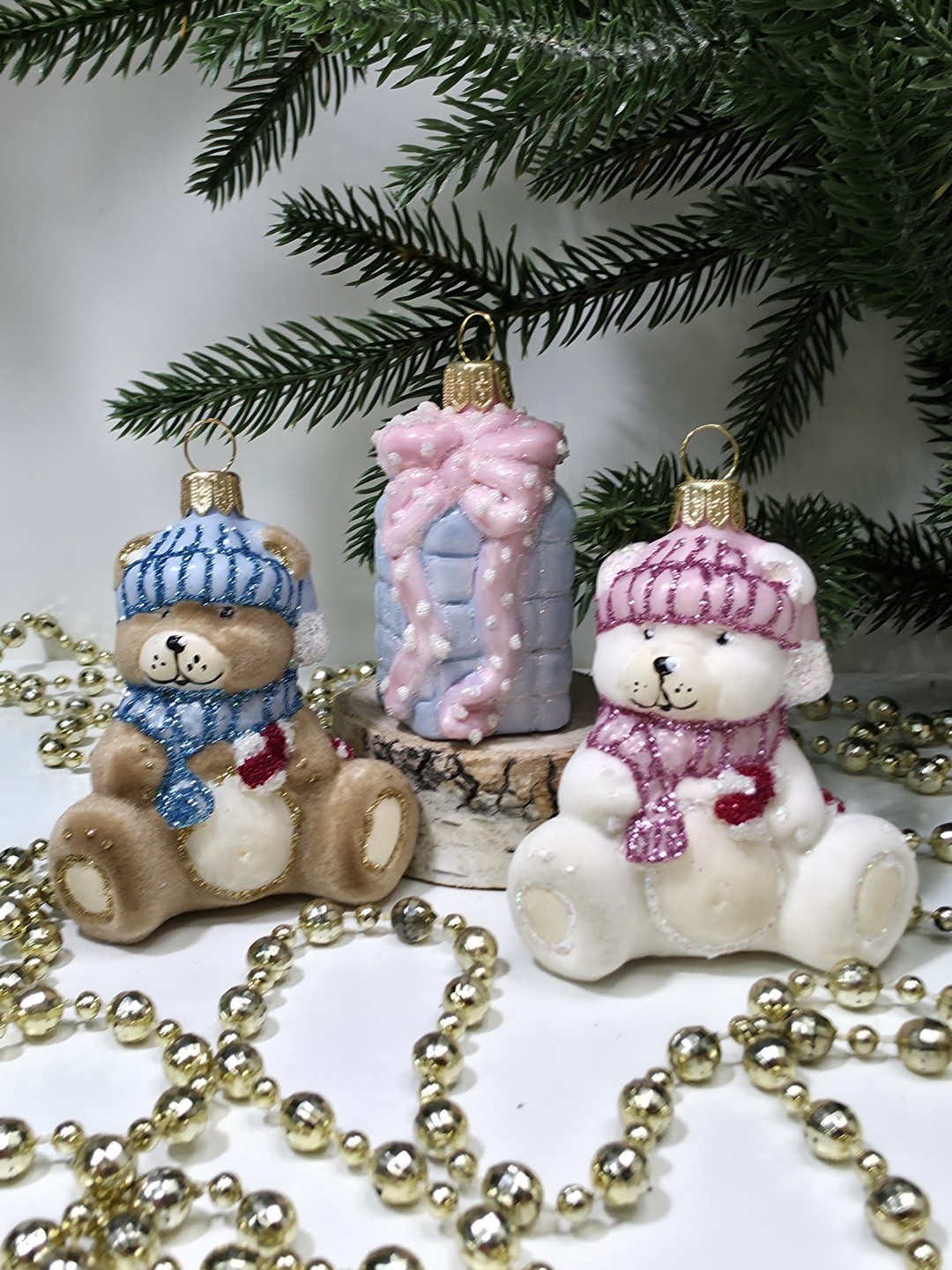 фото Набор ёлочных игрушек Два мишки и подарок