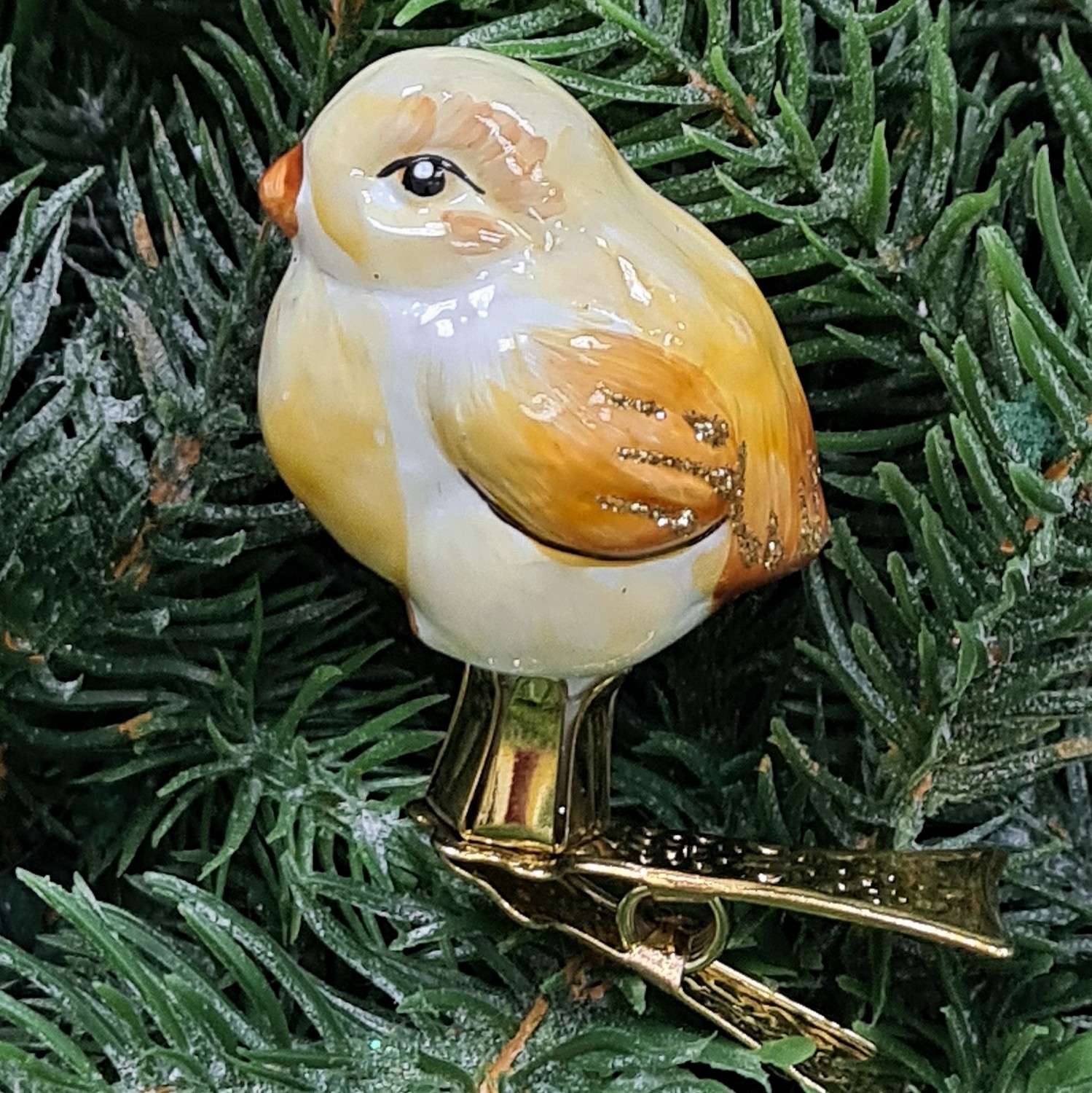 фото Стеклянная елочная игрушка Цыпленок на прищепке