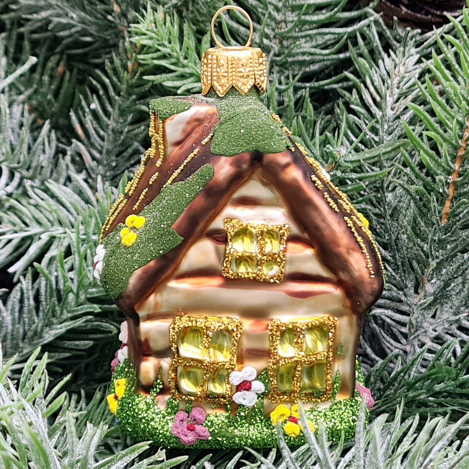 фото Стеклянная елочная игрушка Домик маленький