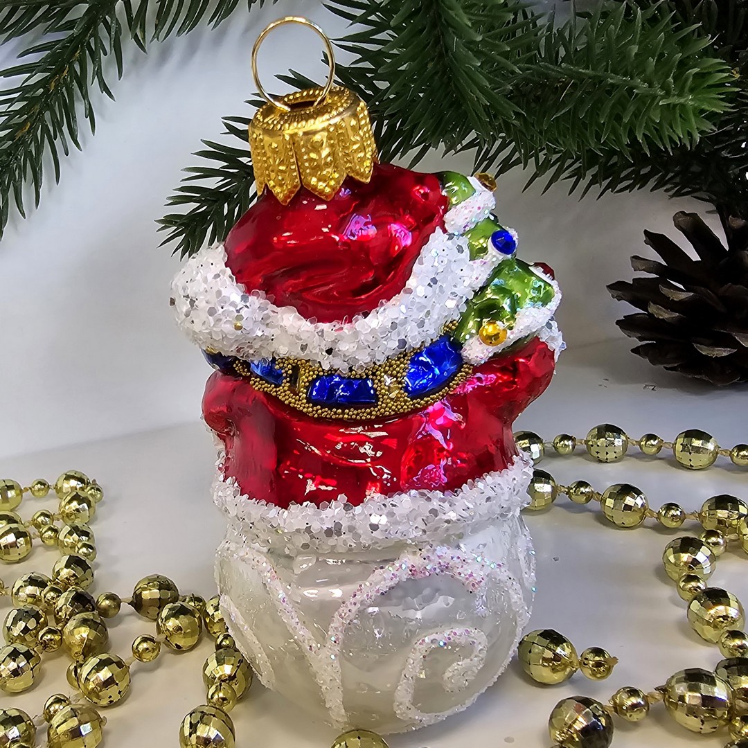 фото Стеклянная елочная игрушка Снеговик с елочкой