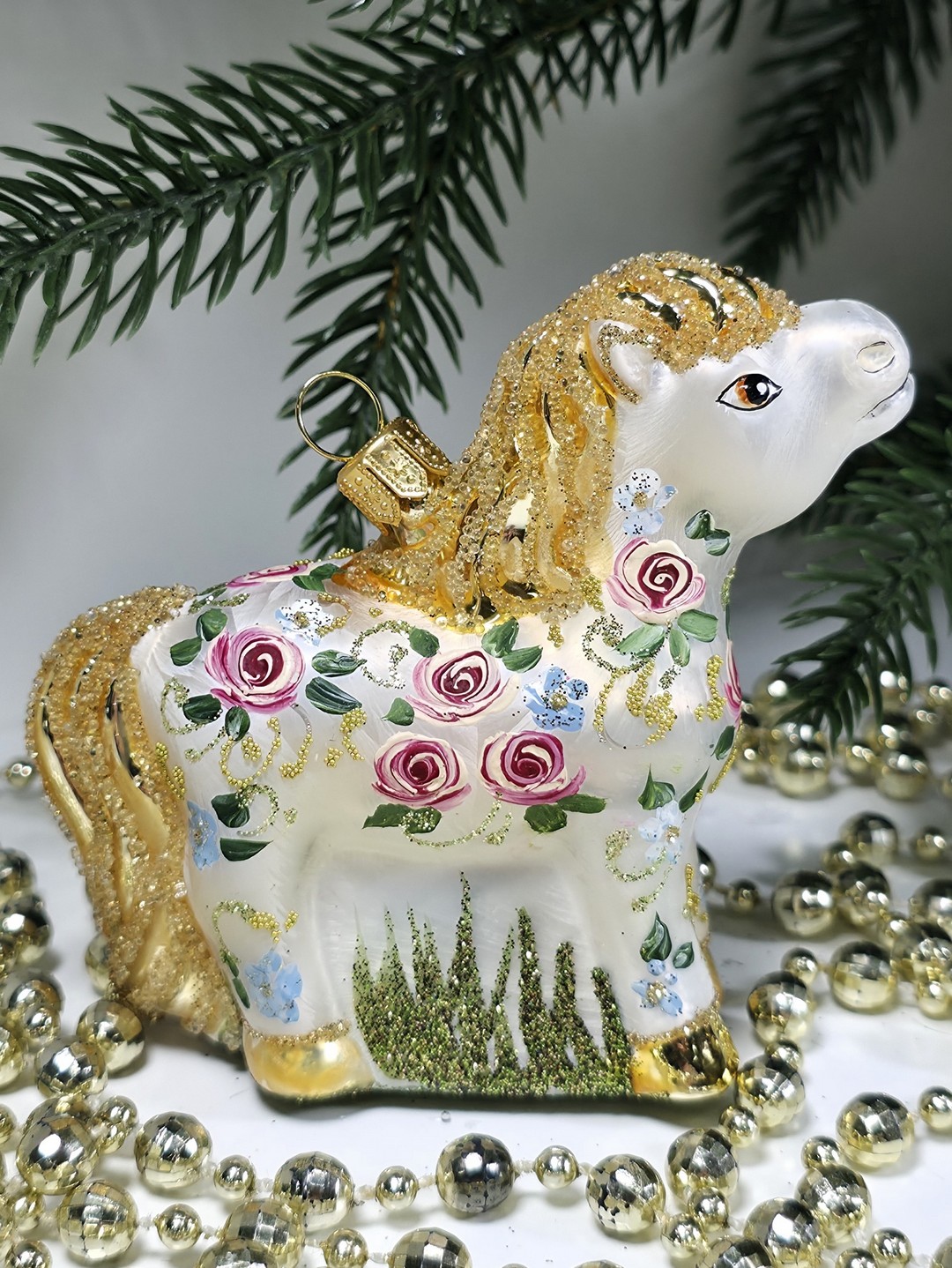 фото Стеклянная елочная игрушка Лошадка Версаль