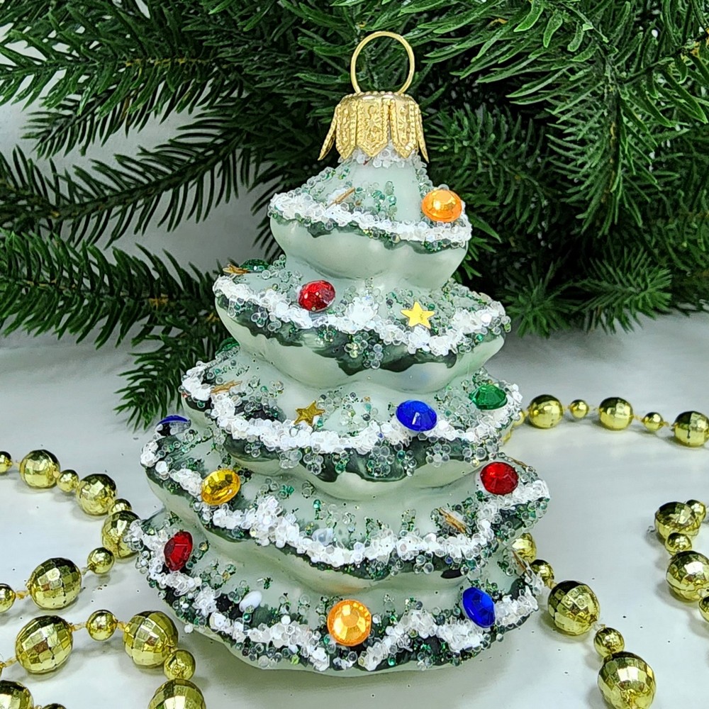 фото Стеклянная елочная игрушка Елочка винтаж