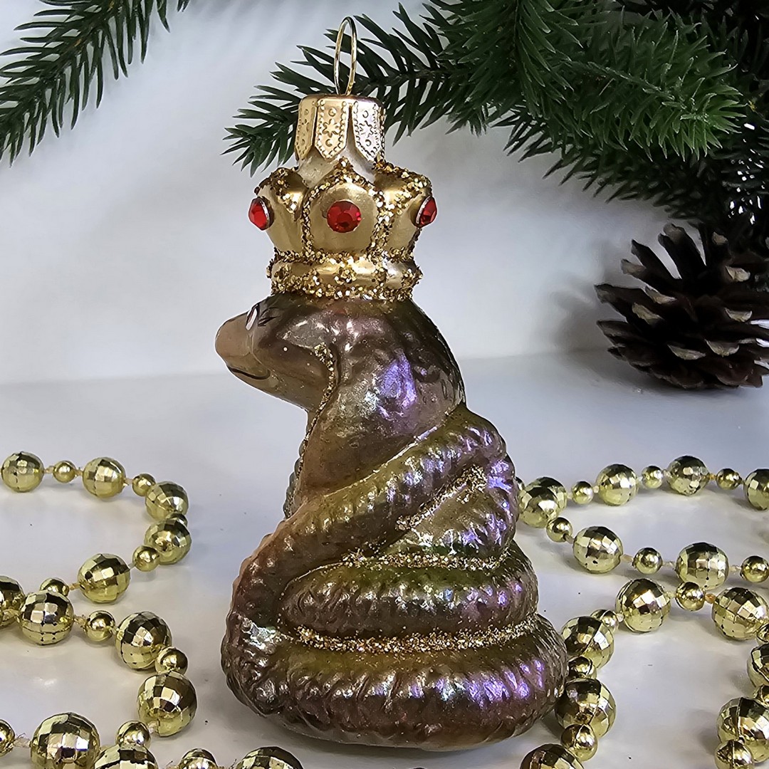 фото Стеклянная елочная игрушка Кобра в короне