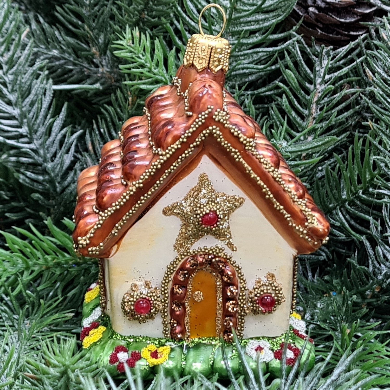 фото Стеклянная елочная игрушка Пряничный домик