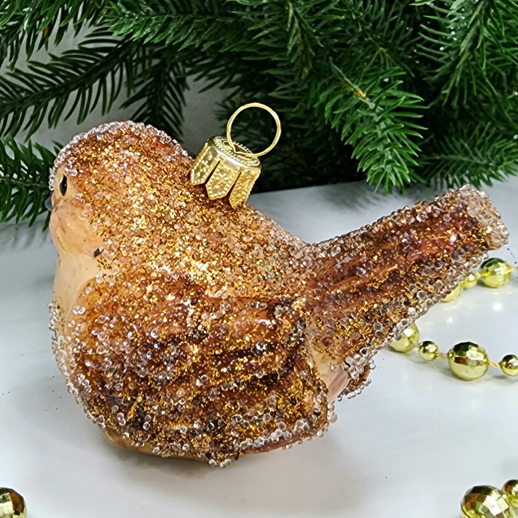 фото Стеклянная елочная игрушка Воробушек