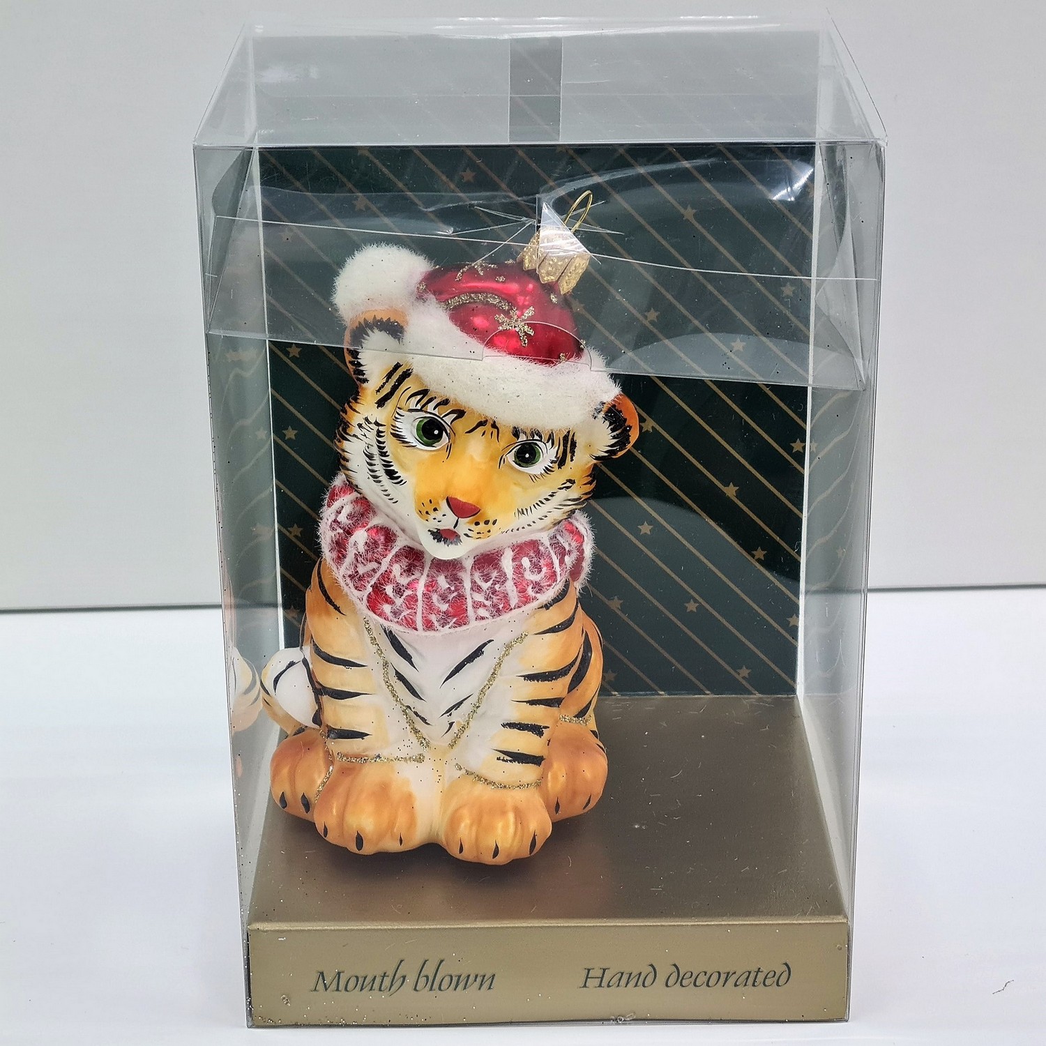 фото Стеклянная елочная игрушка Тигренок Санта