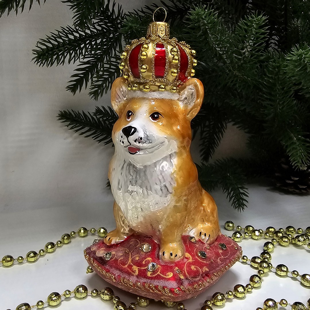 фото Стеклянная елочная игрушка Корги