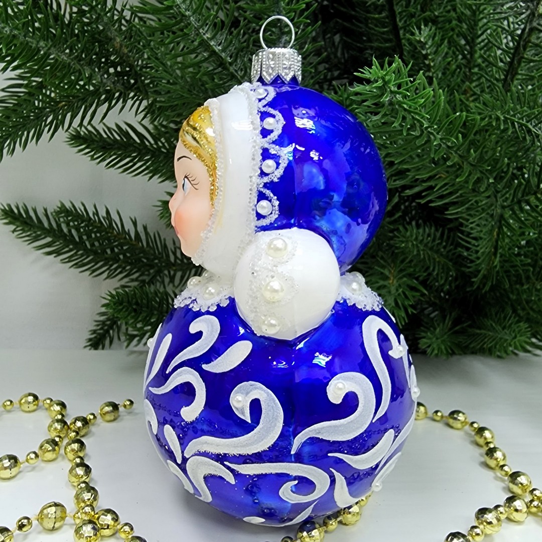 фото Стеклянная елочная игрушка Матрешка неваляшка