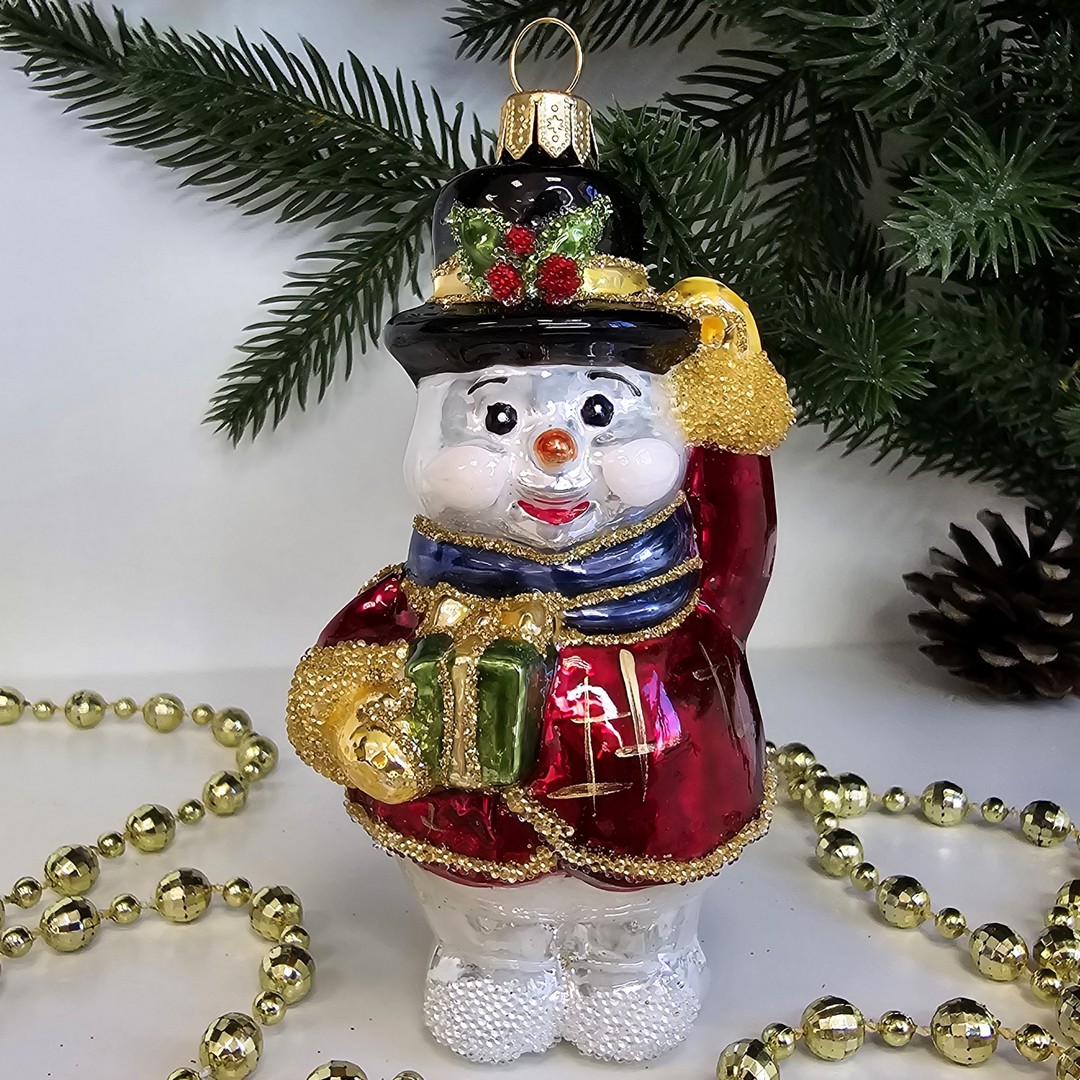 фото Стеклянная елочная игрушка Снеговик