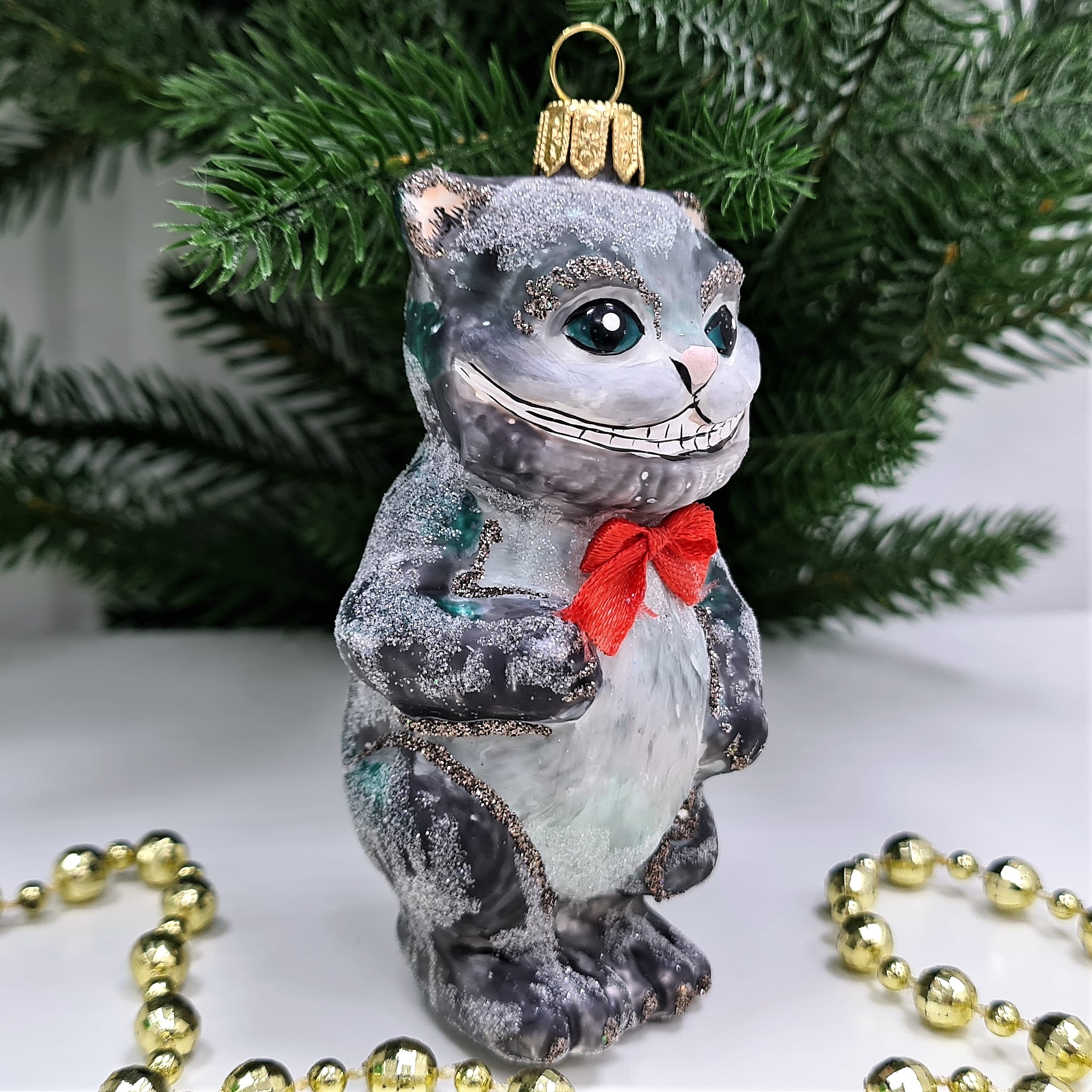 фото Стеклянная елочная игрушка Чеширский кот из Алисы