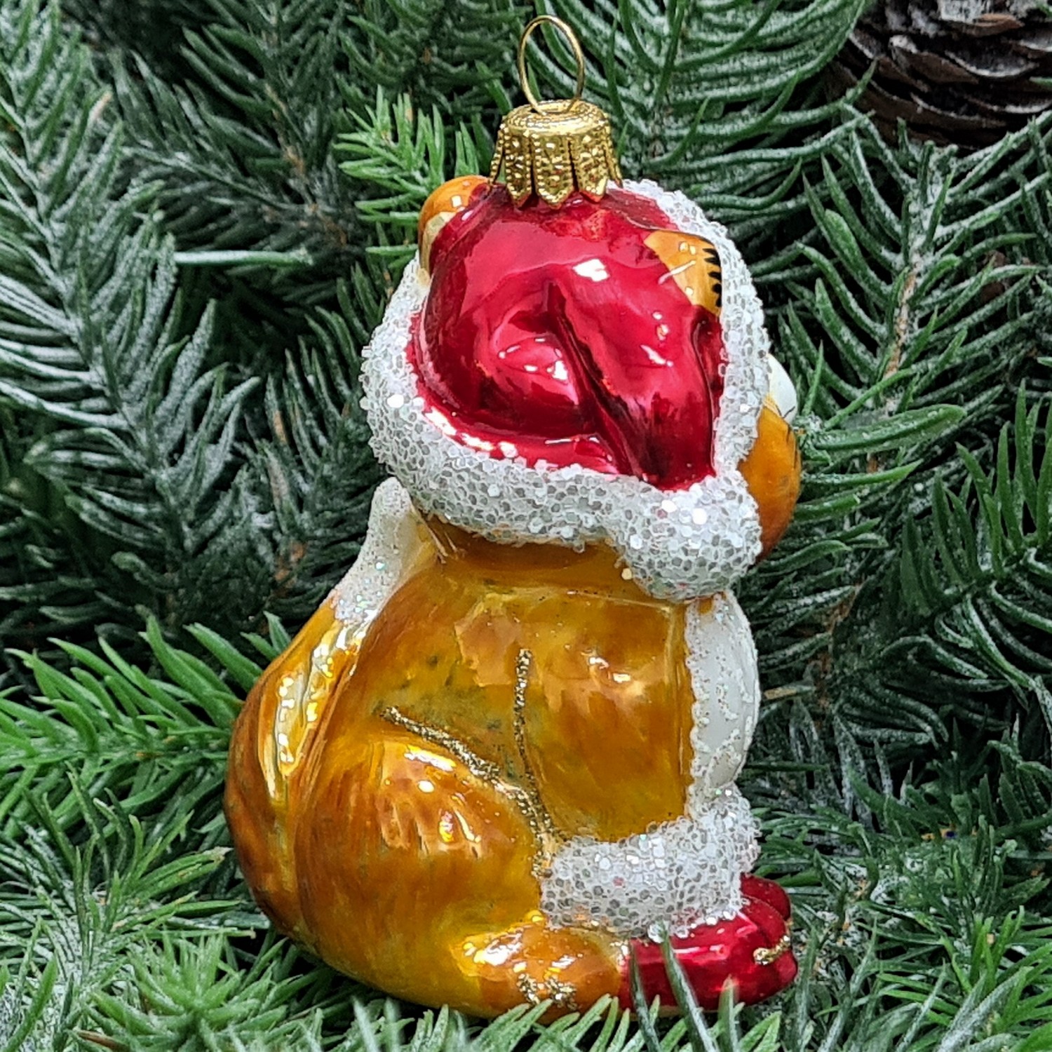 фото Стеклянная елочная игрушка Котенок Санта