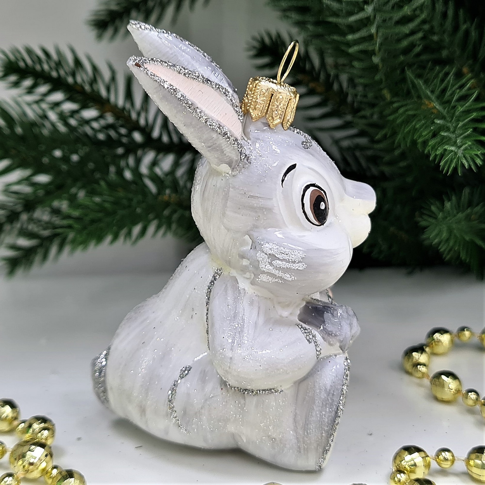 фото Стеклянная елочная игрушка Зайчик из Бемби