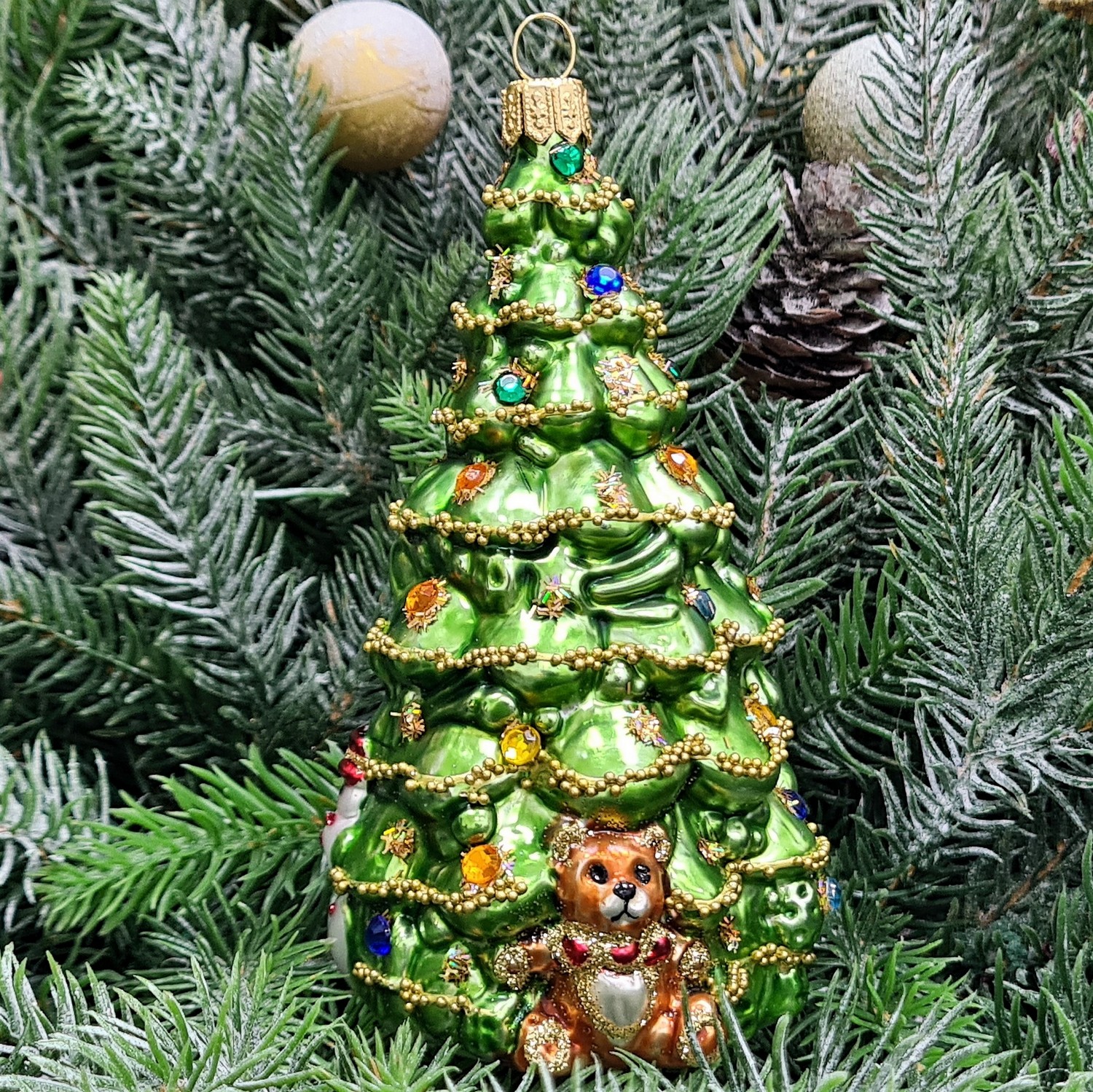 фото Стеклянная елочная игрушка Елочка с лошадкой