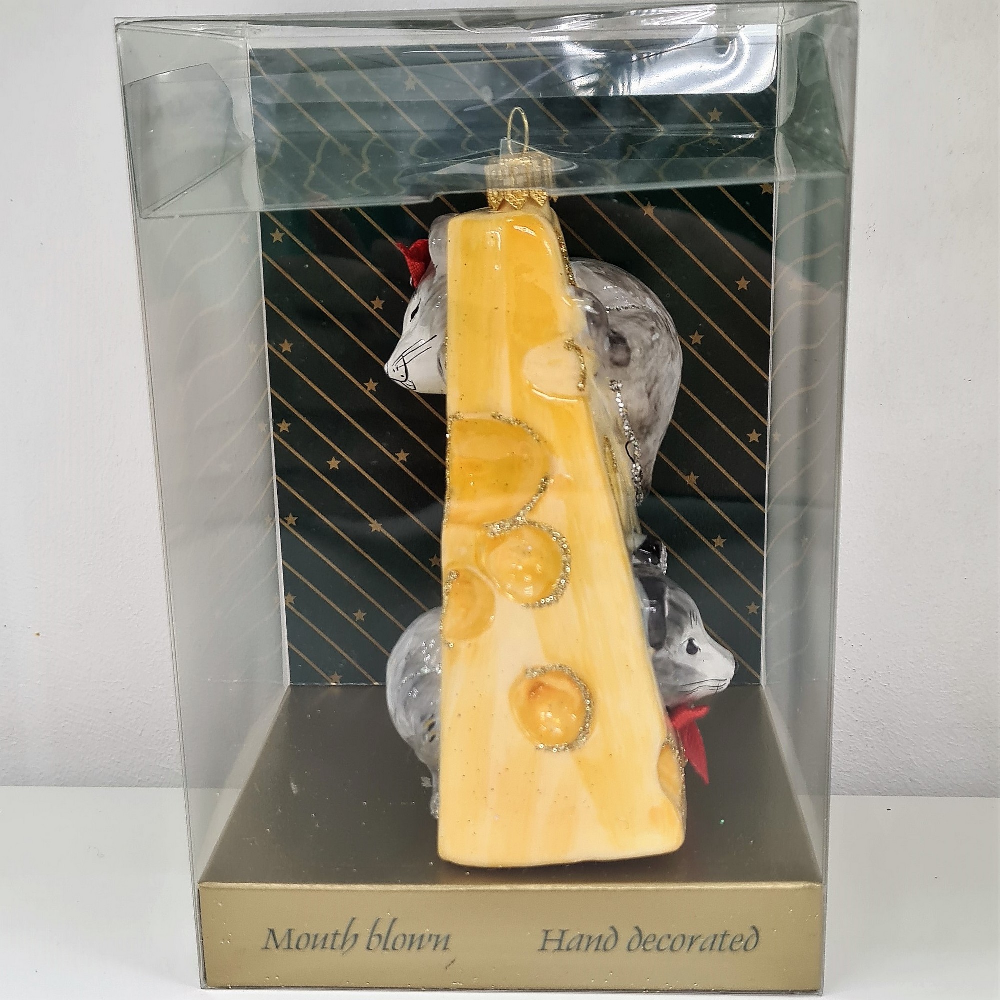 фото Стеклянная елочная игрушка Мышки в сыре