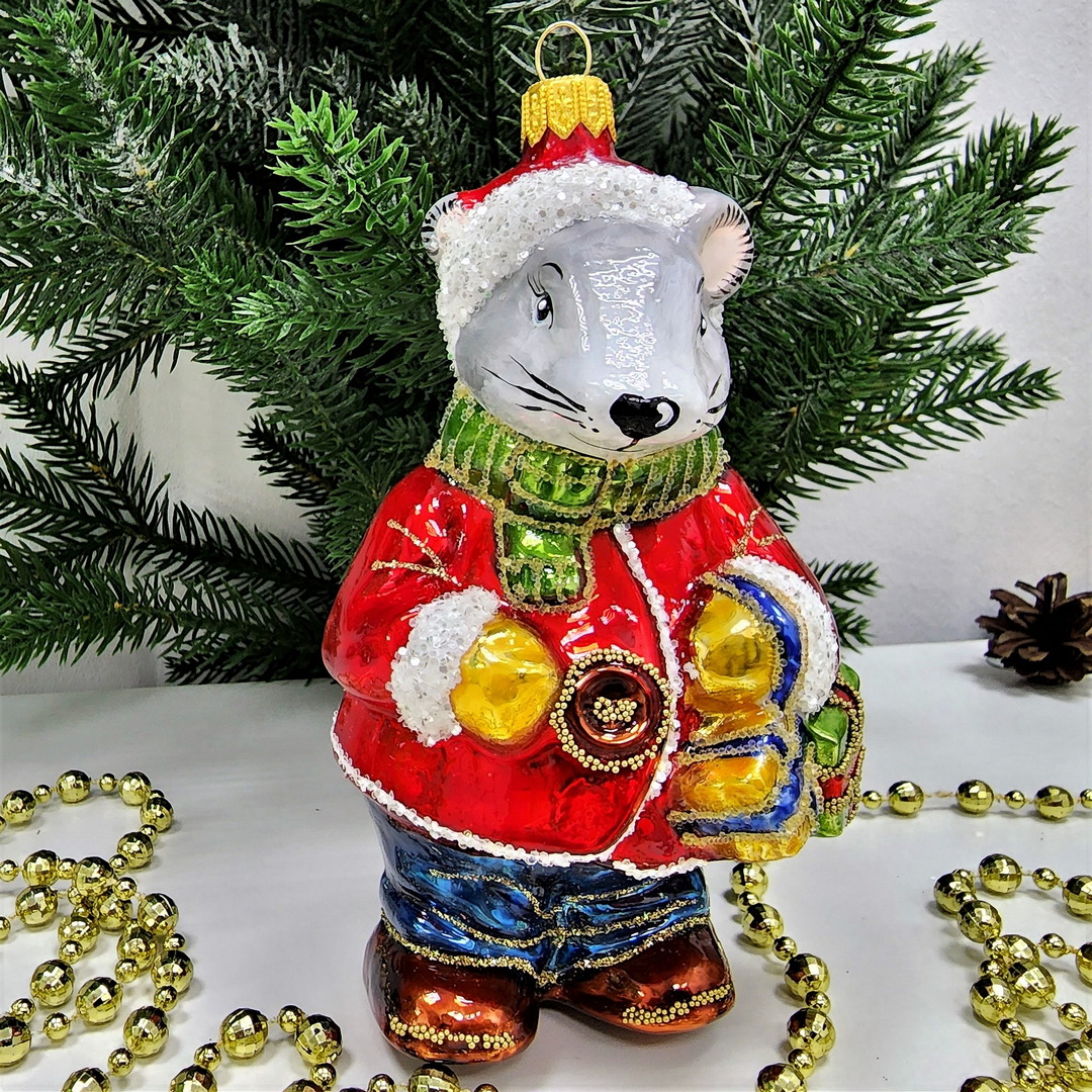 фото Стеклянная елочная игрушка Большая мышь