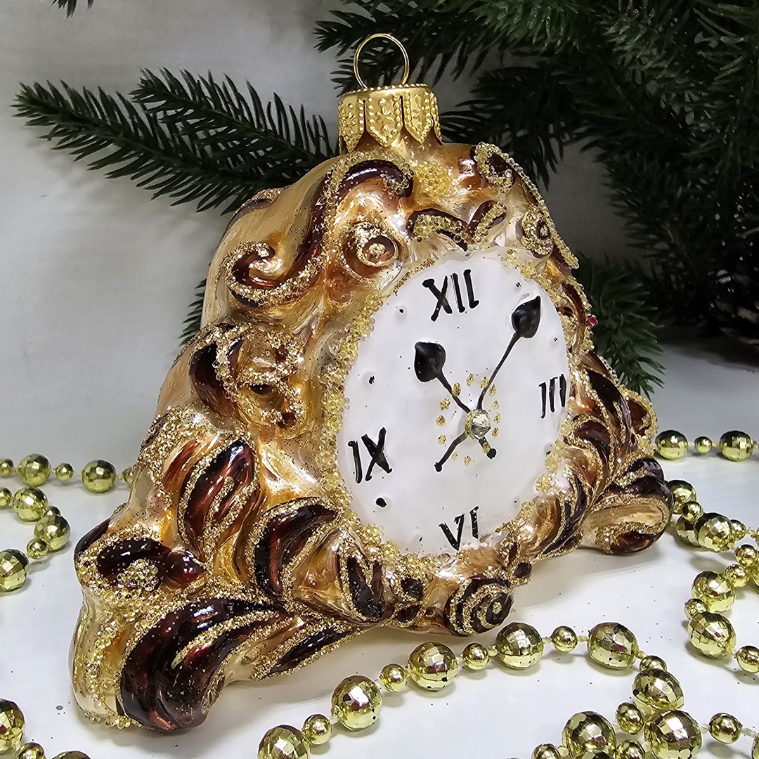 фото Стеклянная елочная игрушка Часы каминные