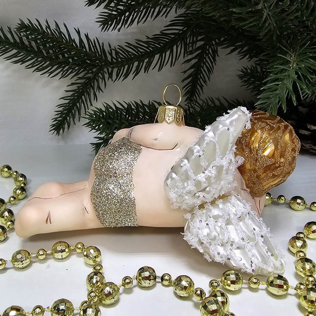 фото Стеклянная елочная игрушка Ангел лежит