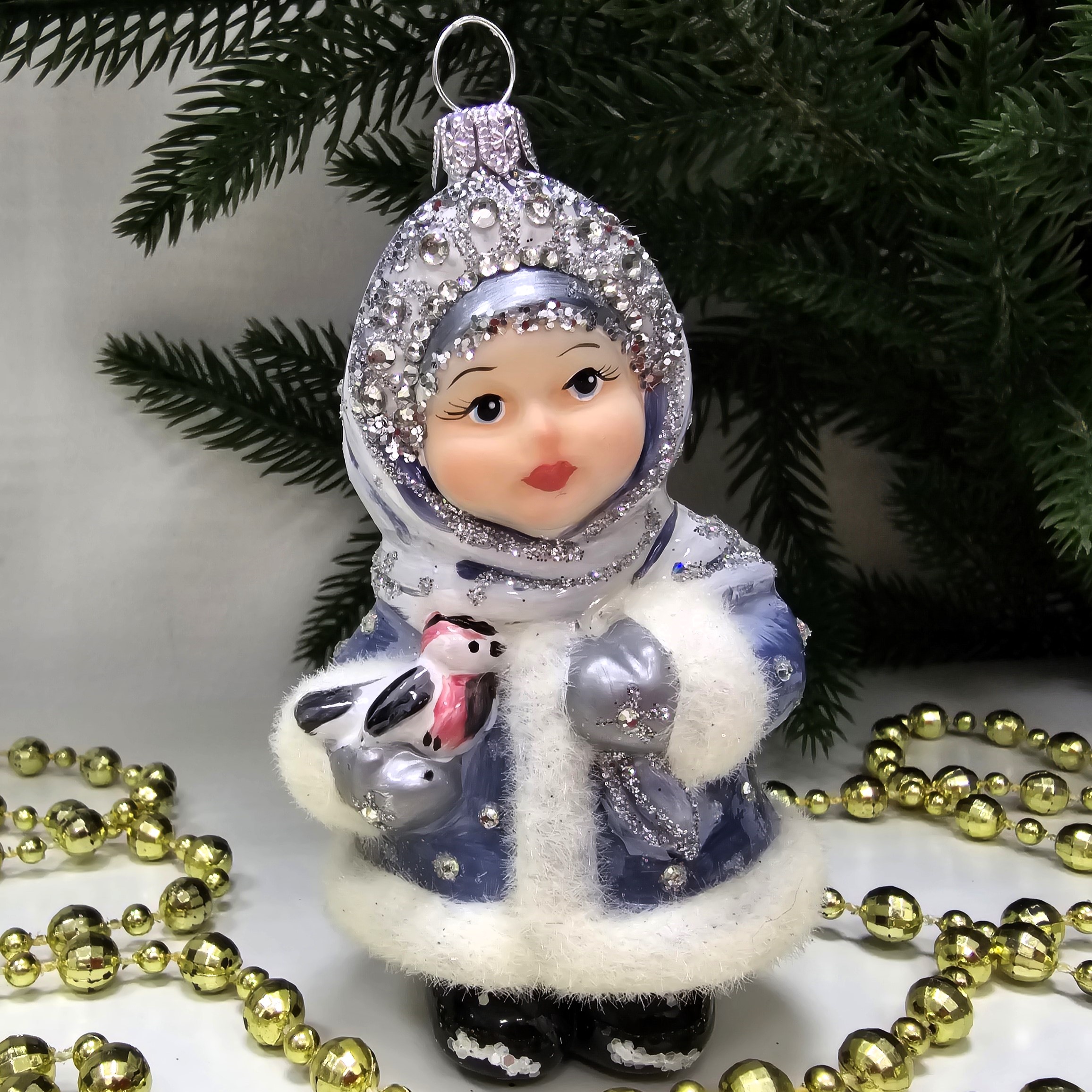 фото Стеклянная елочная игрушка Снегурочка глянец