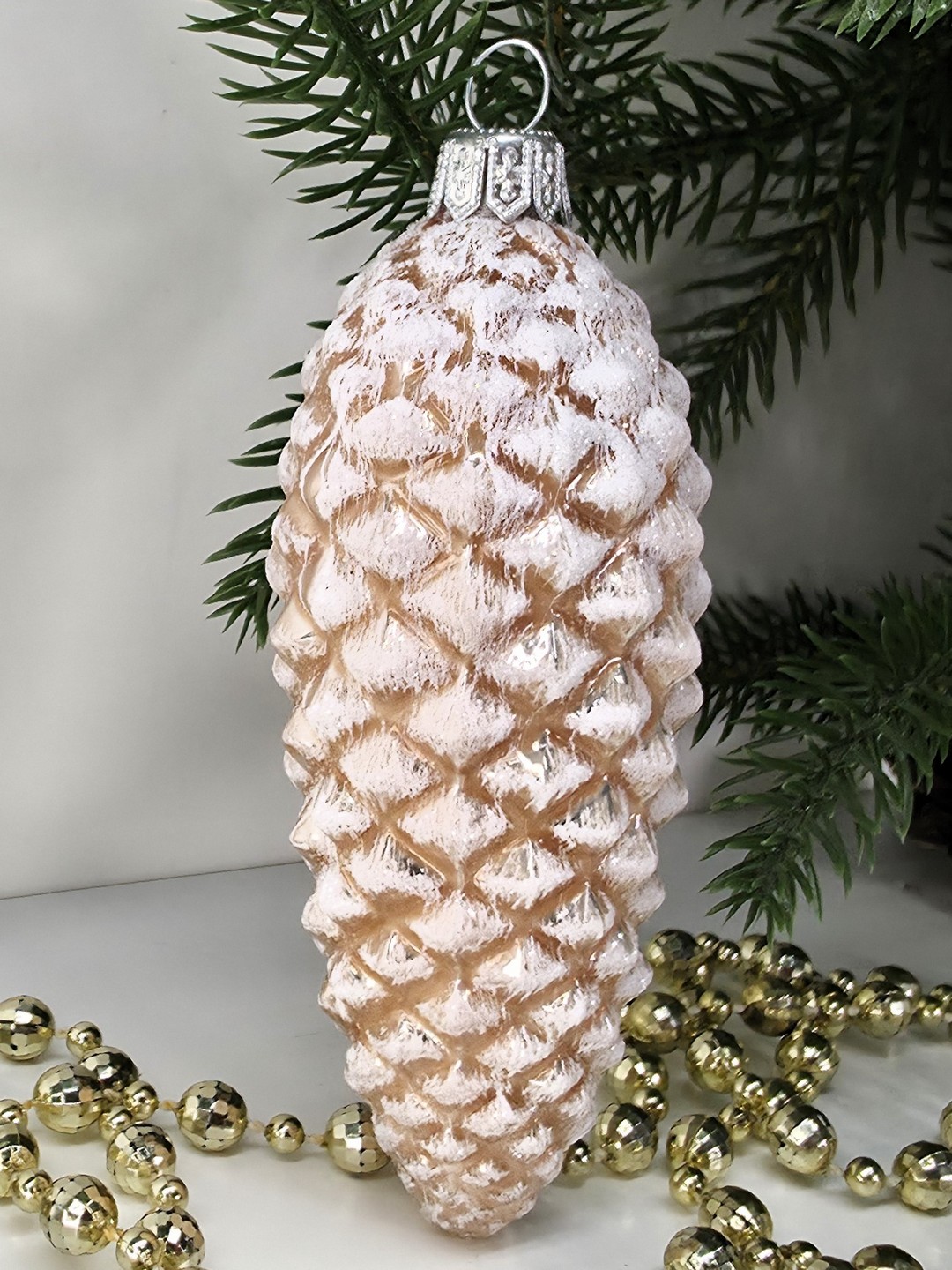 фото Ёлочная игрушка стекло Шишка