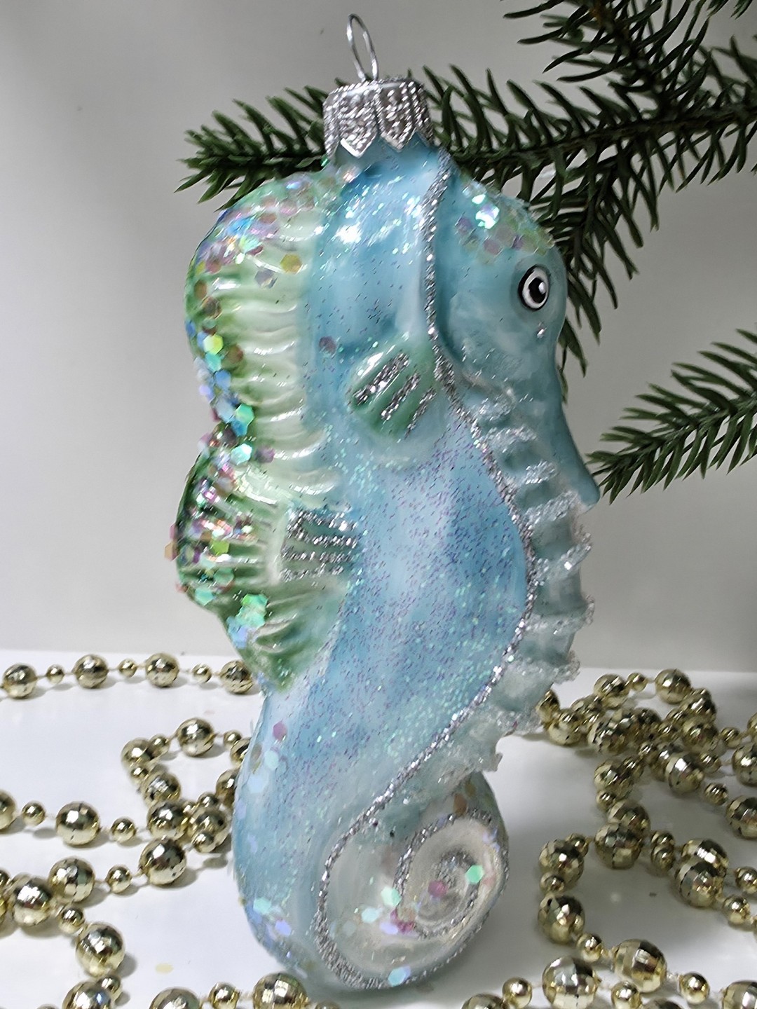 фото Стеклянная елочная игрушка Морской конек