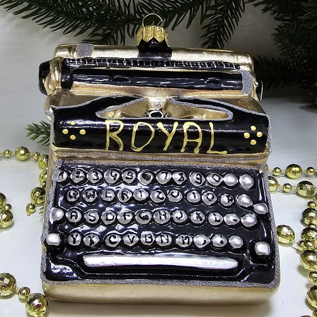 фото Стеклянная елочная игрушка Печатная машинка ретро