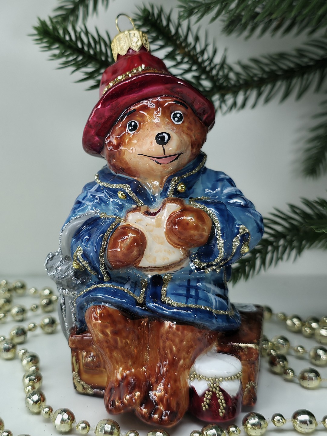 фото Стеклянная елочная игрушка Мишка Паддингтон