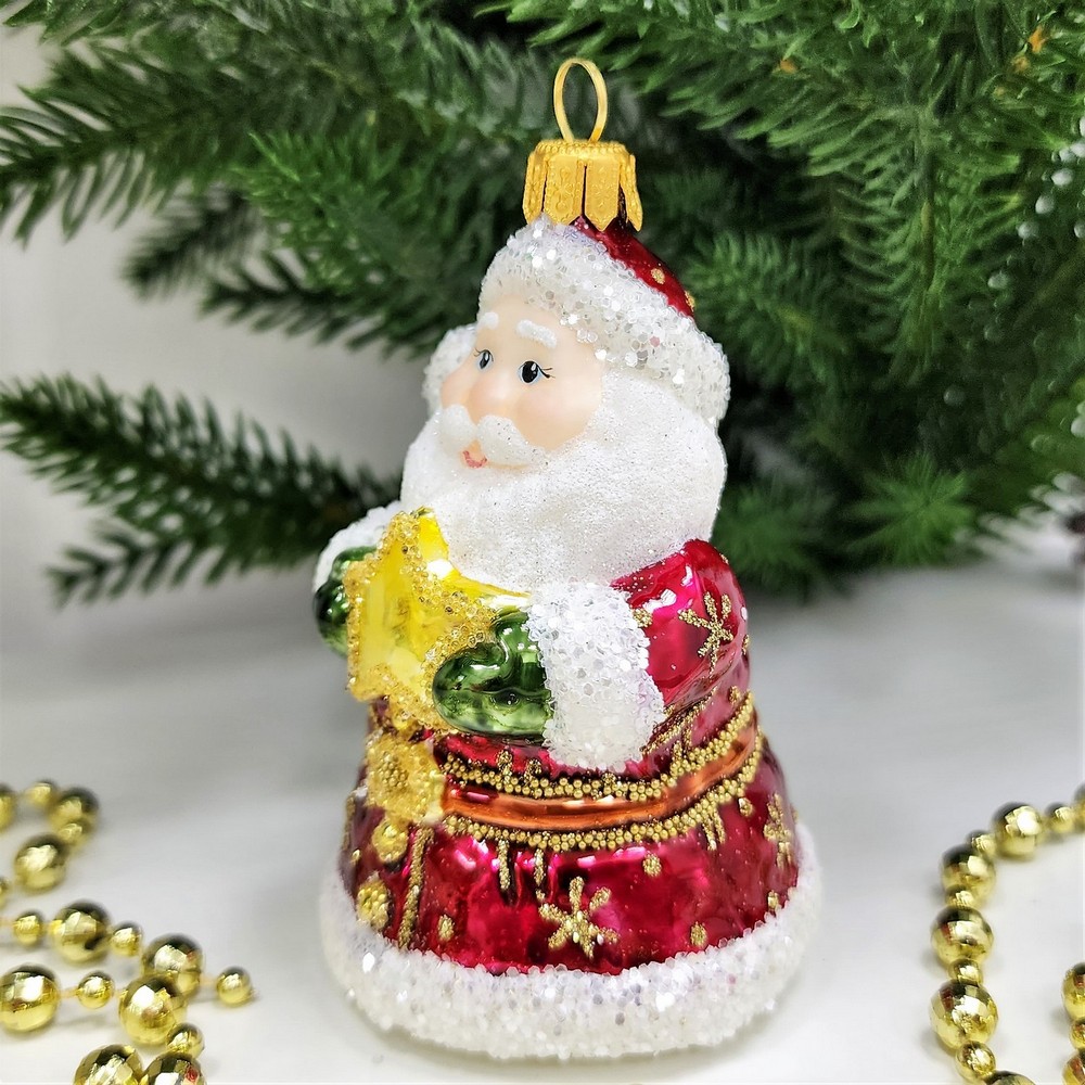 фото Стеклянная елочная игрушка Дед Мороз колокольчик