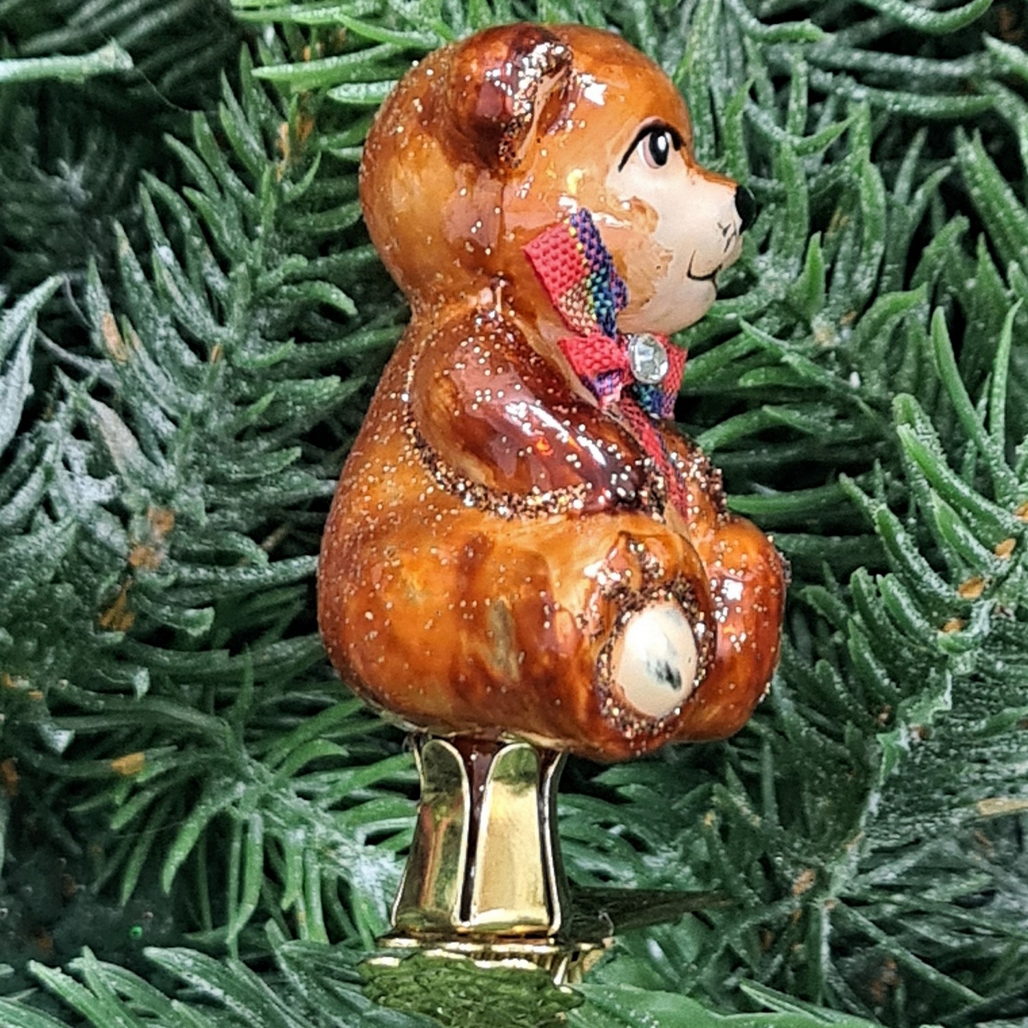 фото Стеклянная елочная игрушка Мишка на прищепке