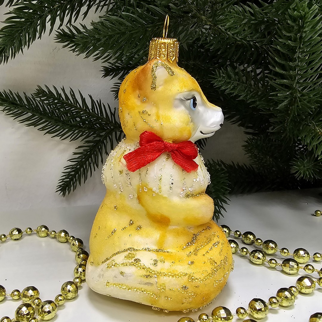 фото Стеклянная елочная игрушка Лисичка на хвостике сахар