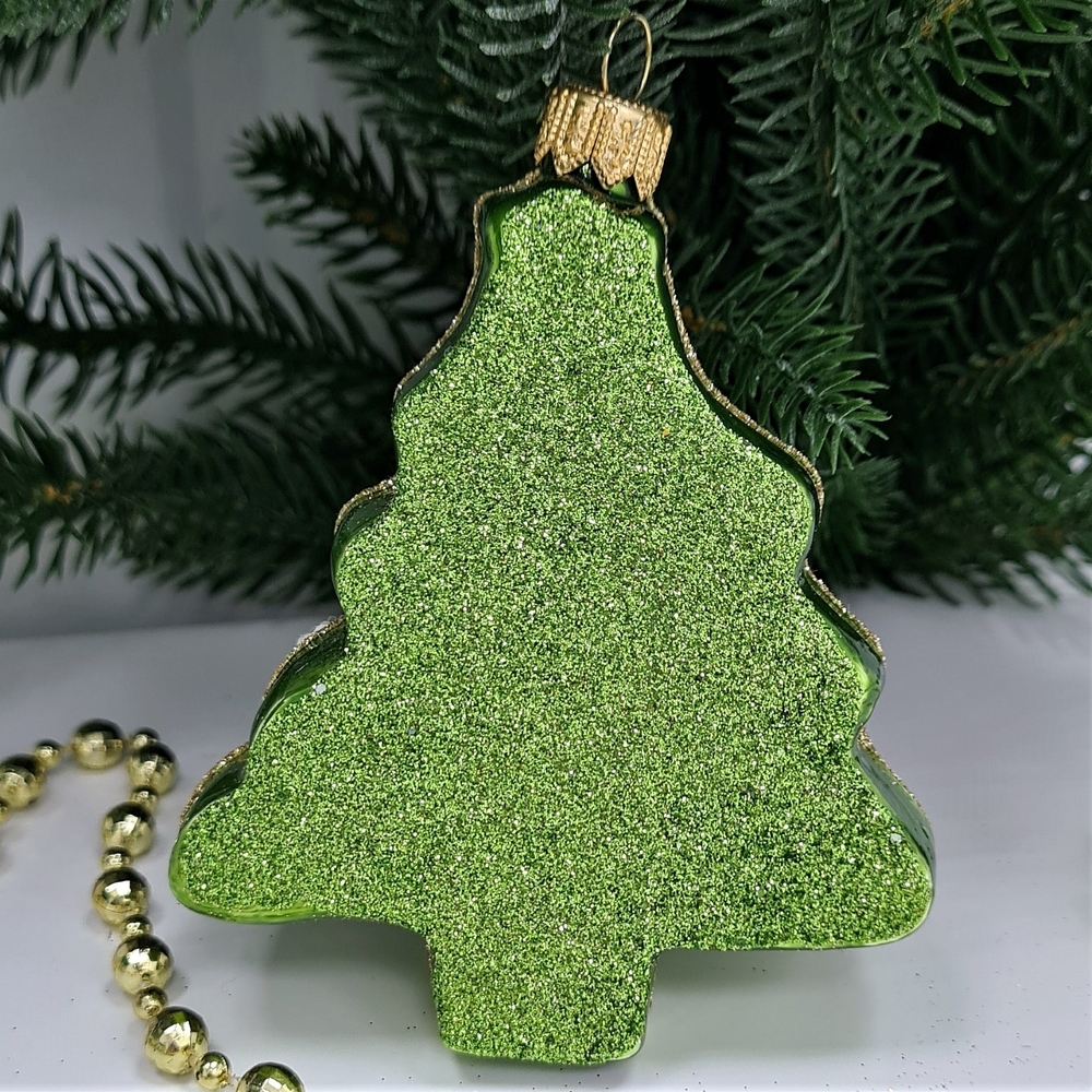 фото Стеклянная елочная игрушка Елочка плоская