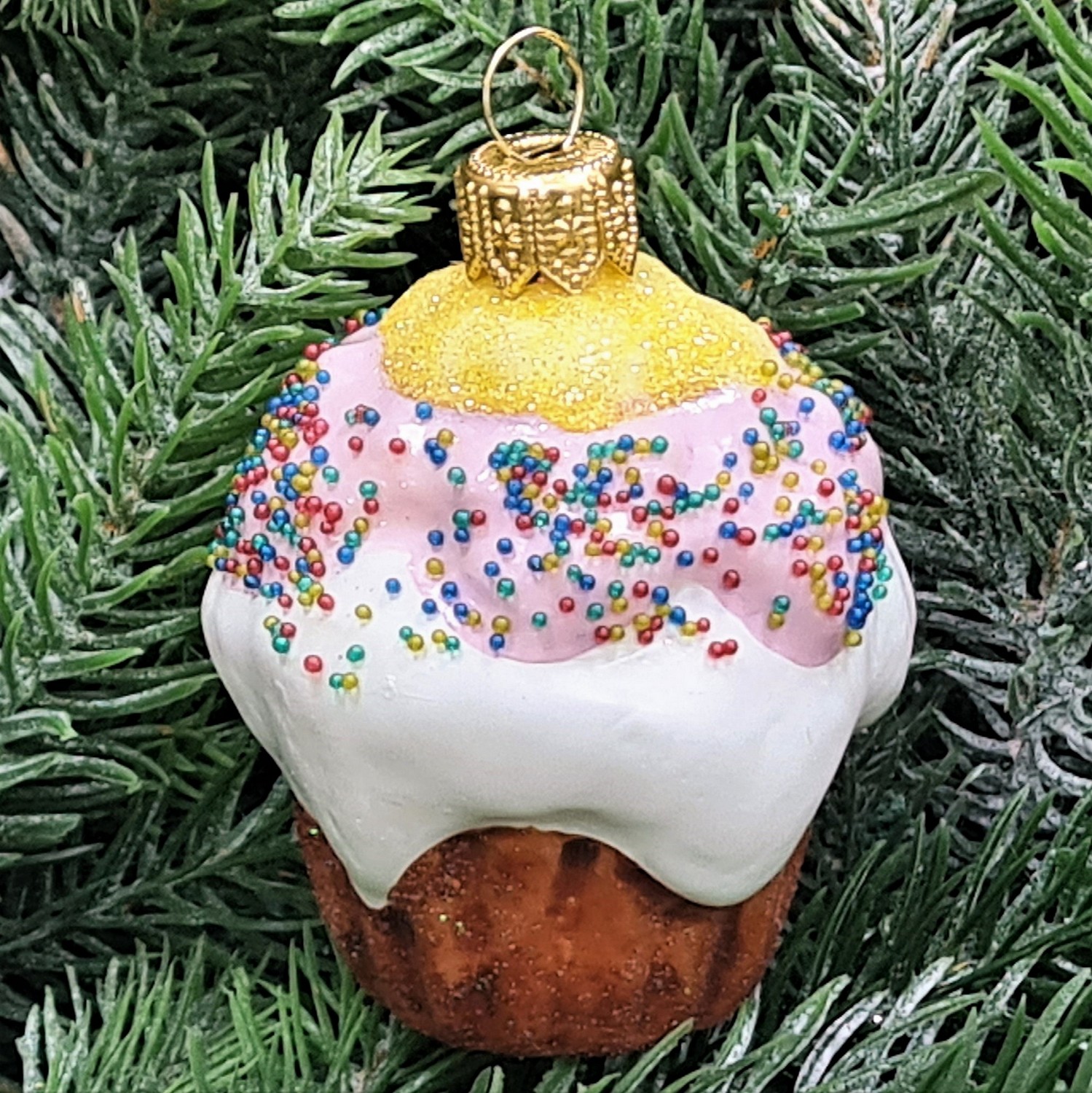 фото Стеклянная елочная игрушка Пирожное