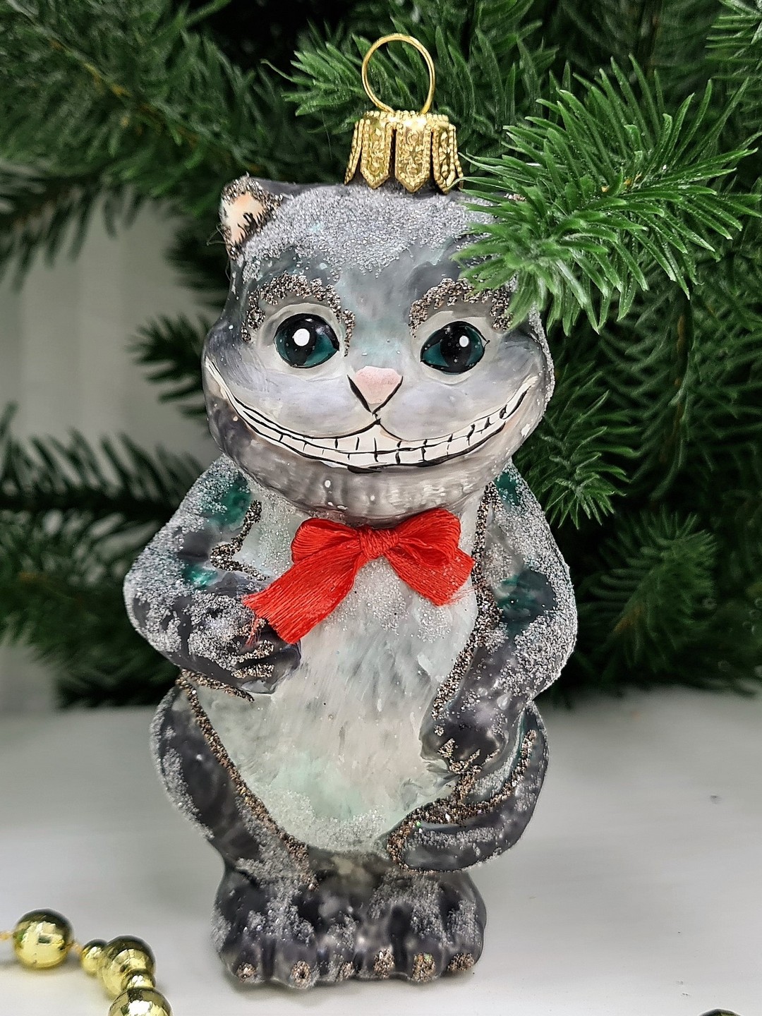 фото Стеклянная елочная игрушка Чеширский кот из Алисы