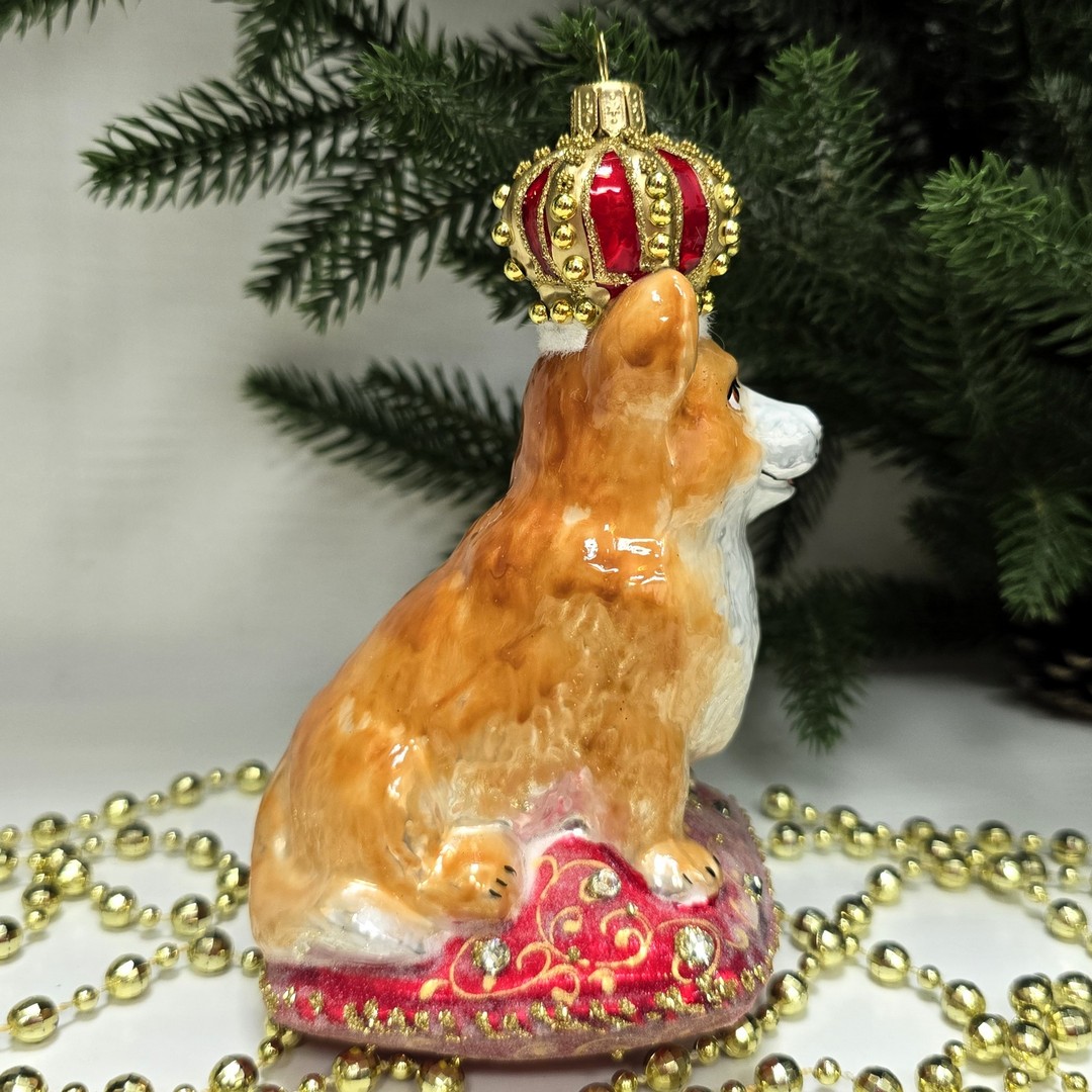 фото Стеклянная елочная игрушка Корги