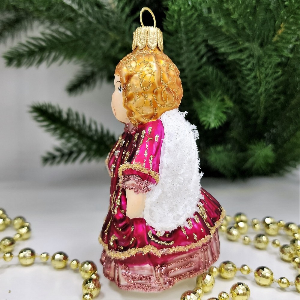 фото Стеклянная елочная игрушка Девочка ангел поет