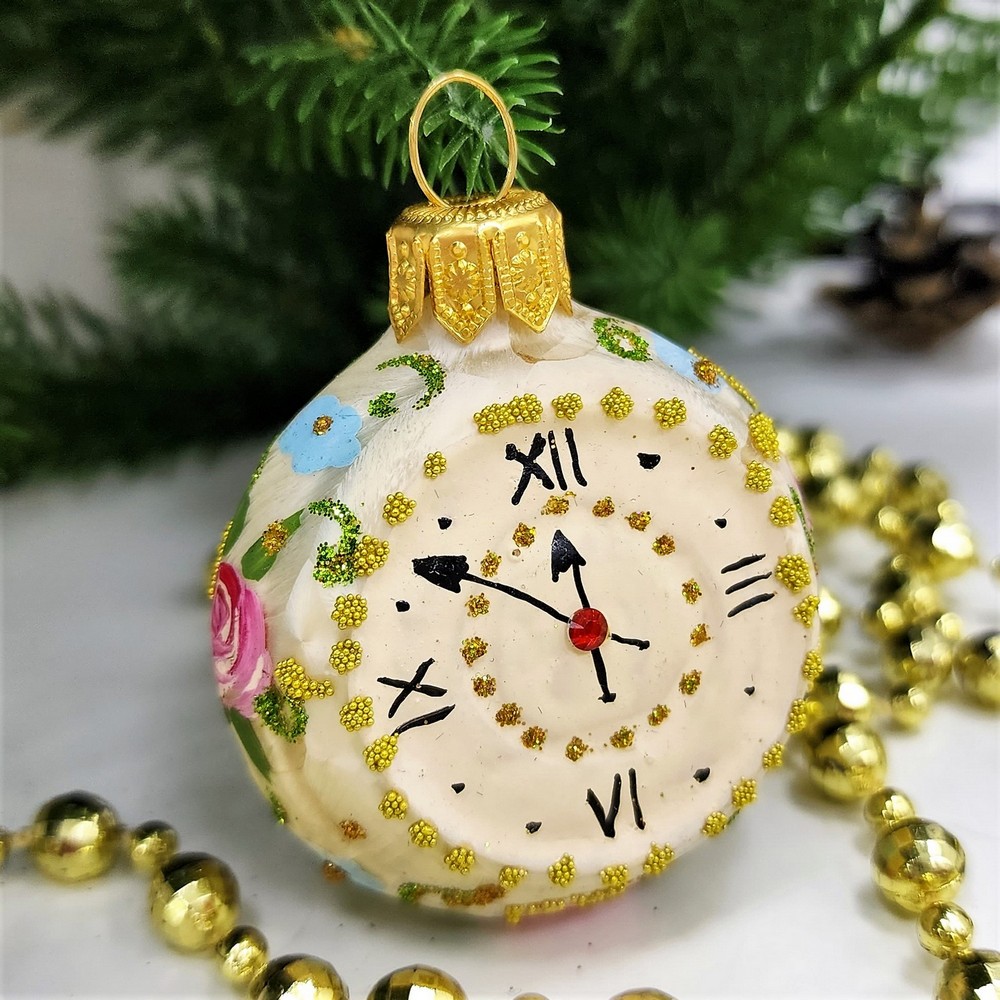 фото Стеклянная елочная игрушка Часы круглые Версаль