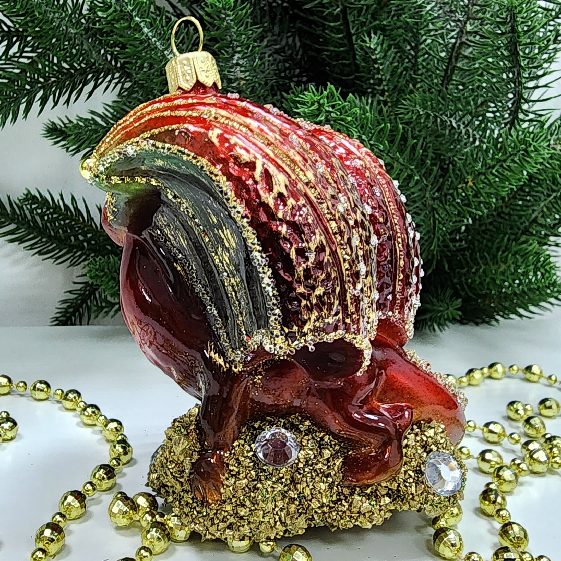 фото Стеклянная елочная игрушка Дракон с большим крылом
