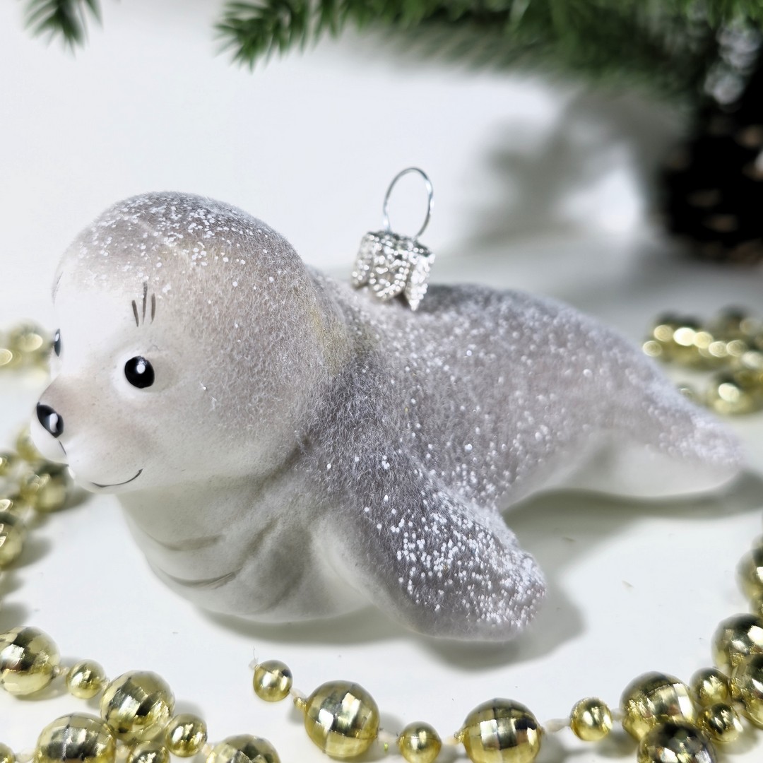 фото Стеклянная елочная игрушка Тюлень полярный