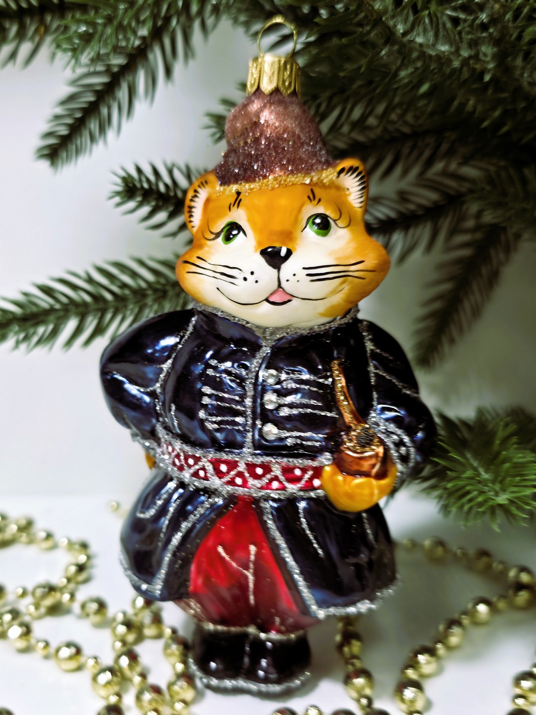 фото Стеклянная елочная игрушка Котофей