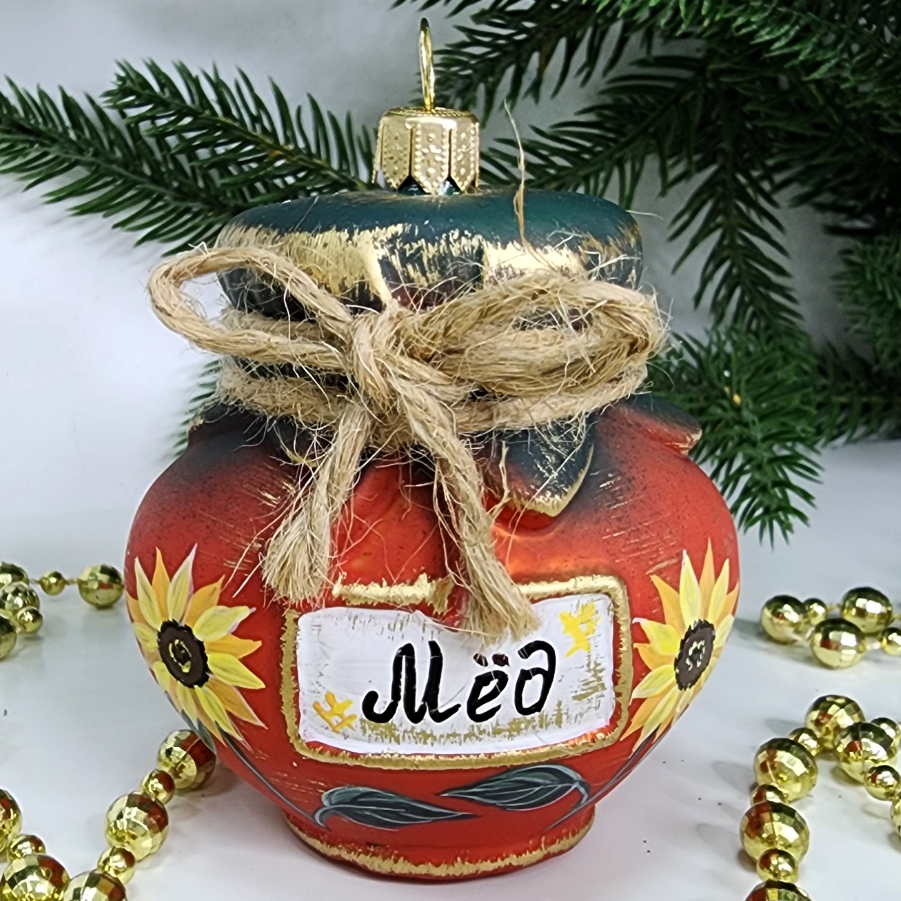 фото Стеклянная елочная игрушка Баночка мёда