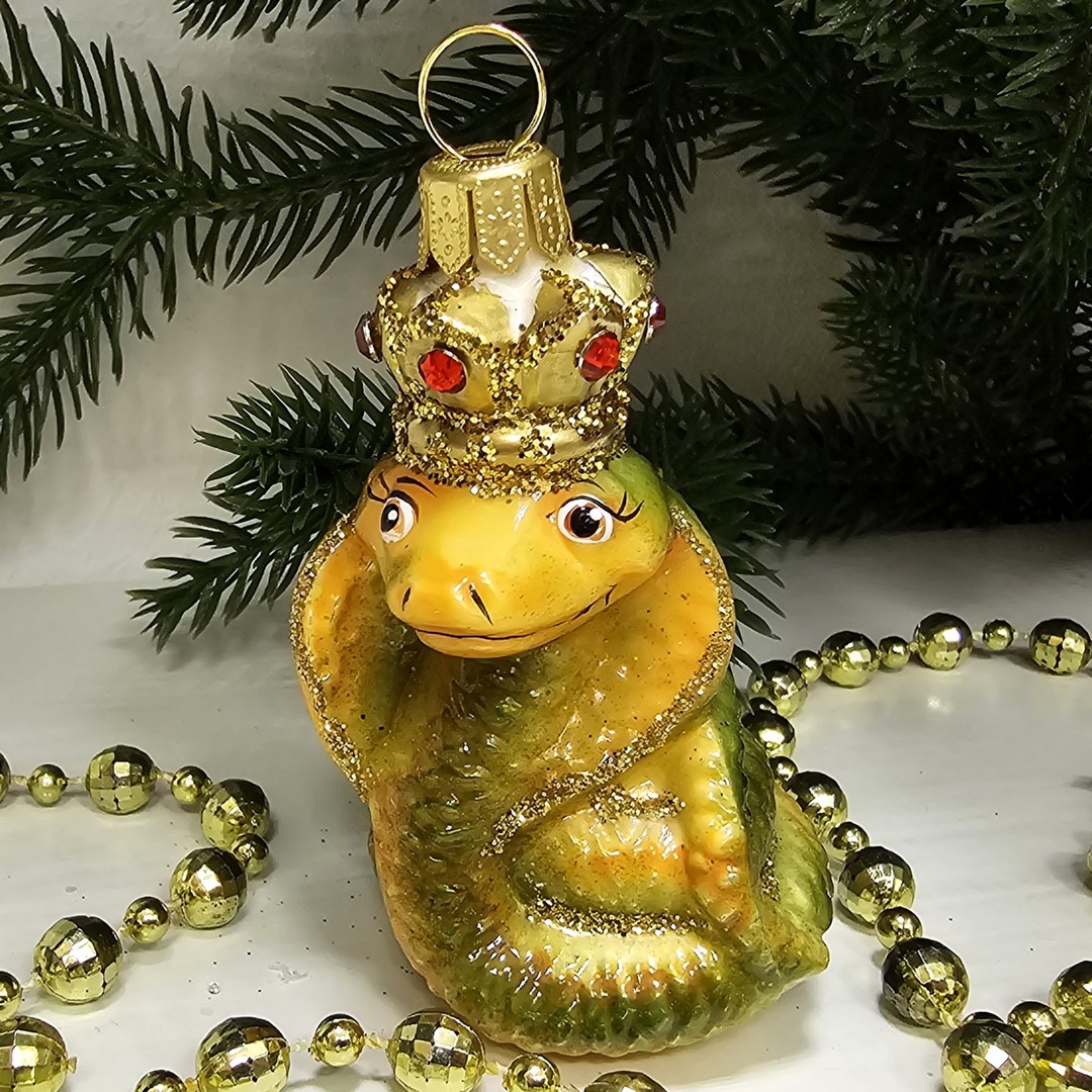фото Стеклянная елочная игрушка Кобра в короне