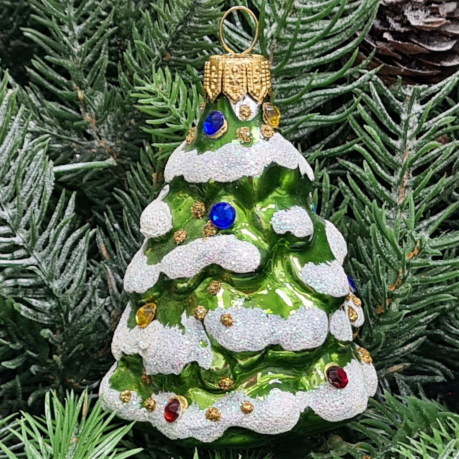 фото Стеклянная елочная игрушка Елочка мини с камнями