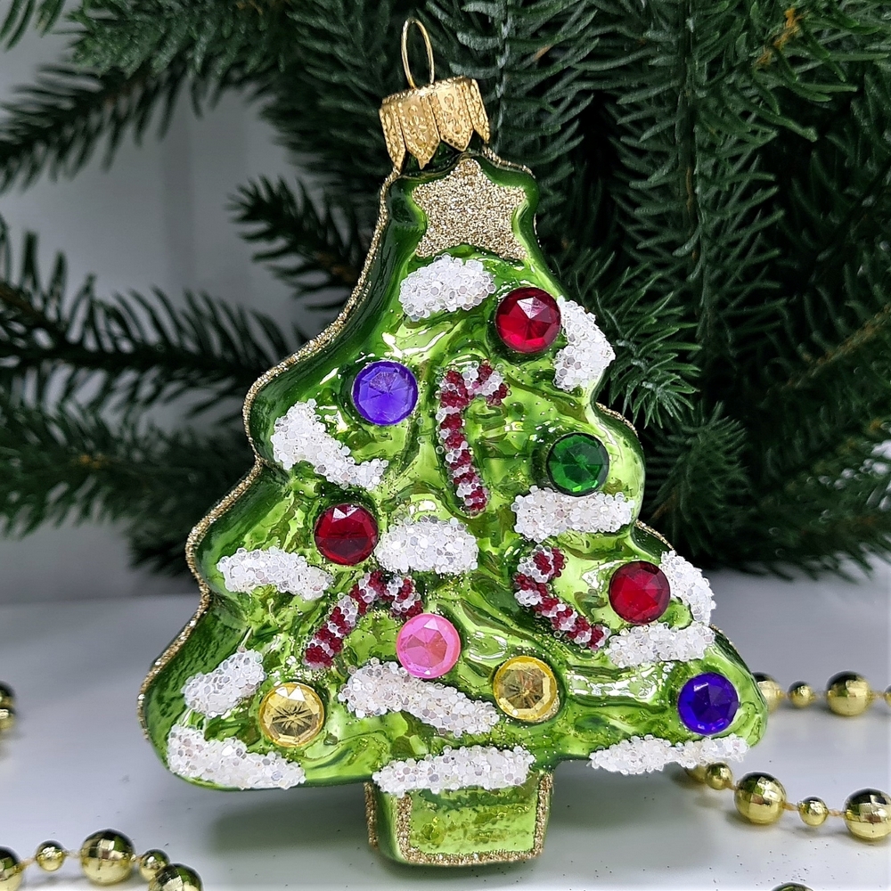 фото Стеклянная елочная игрушка Елочка плоская