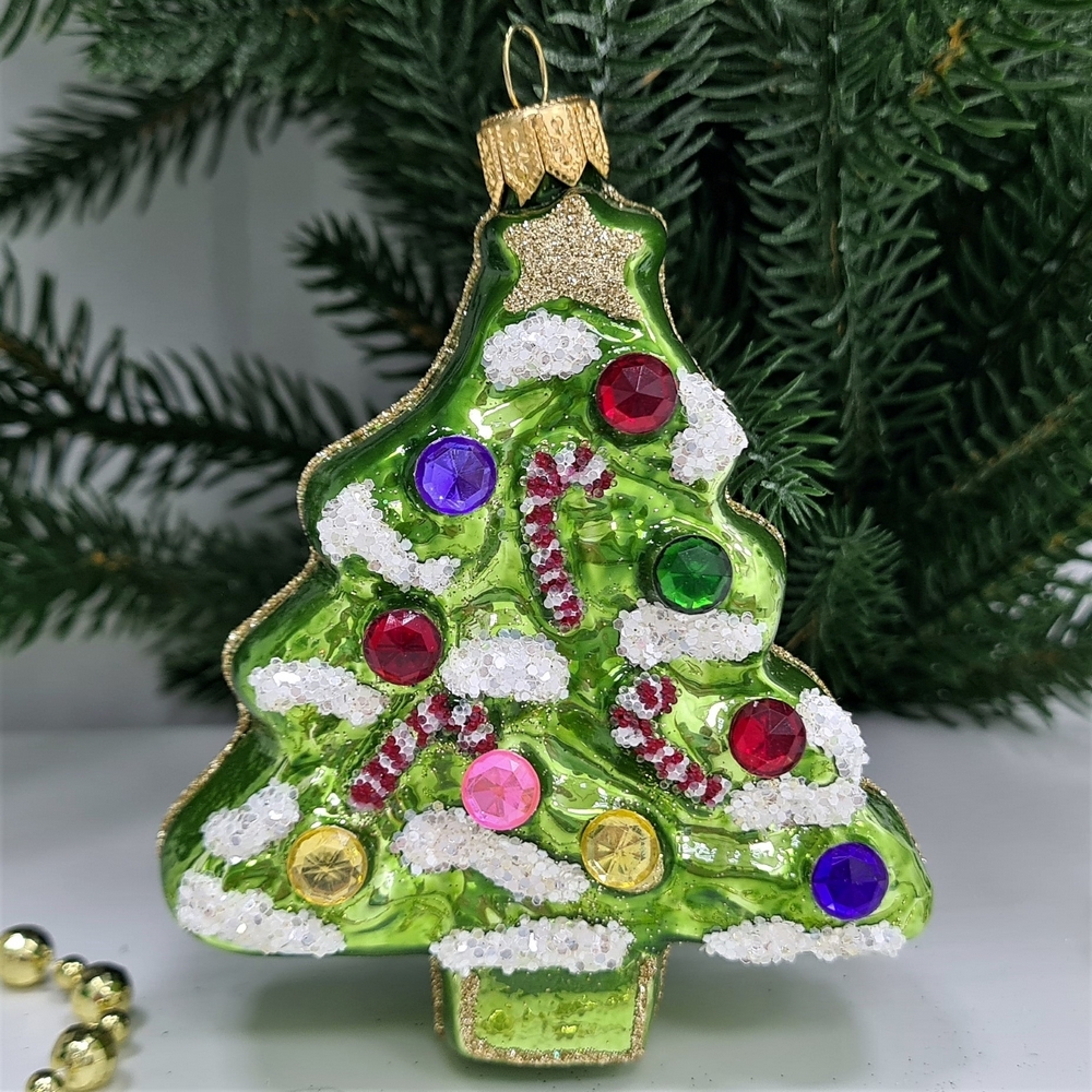 фото Стеклянная елочная игрушка Елочка плоская