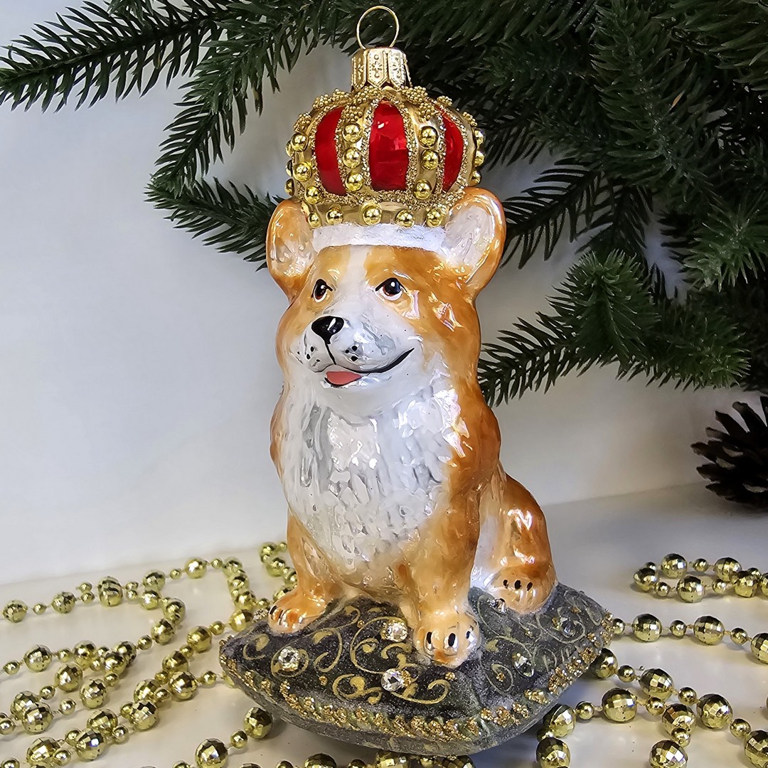 фото Стеклянная елочная игрушка Корги